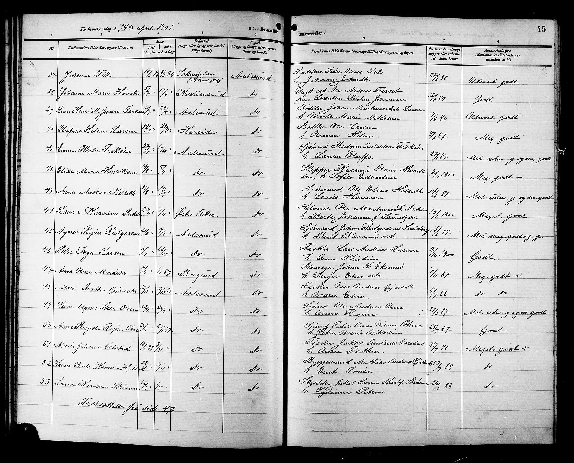 Ministerialprotokoller, klokkerbøker og fødselsregistre - Møre og Romsdal, AV/SAT-A-1454/529/L0469: Parish register (copy) no. 529C06, 1898-1906, p. 45