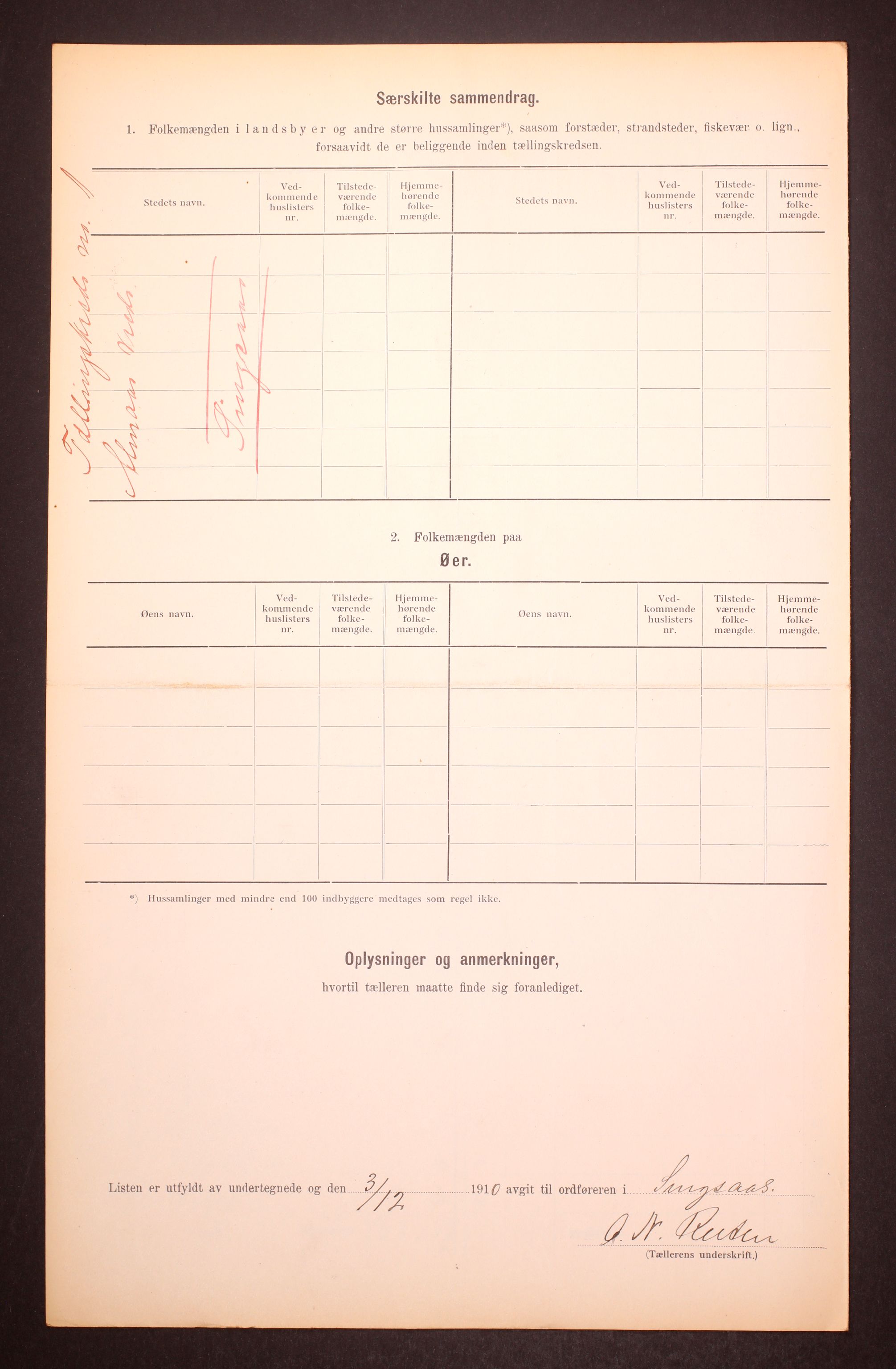 RA, 1910 census for Singsås, 1910, p. 7