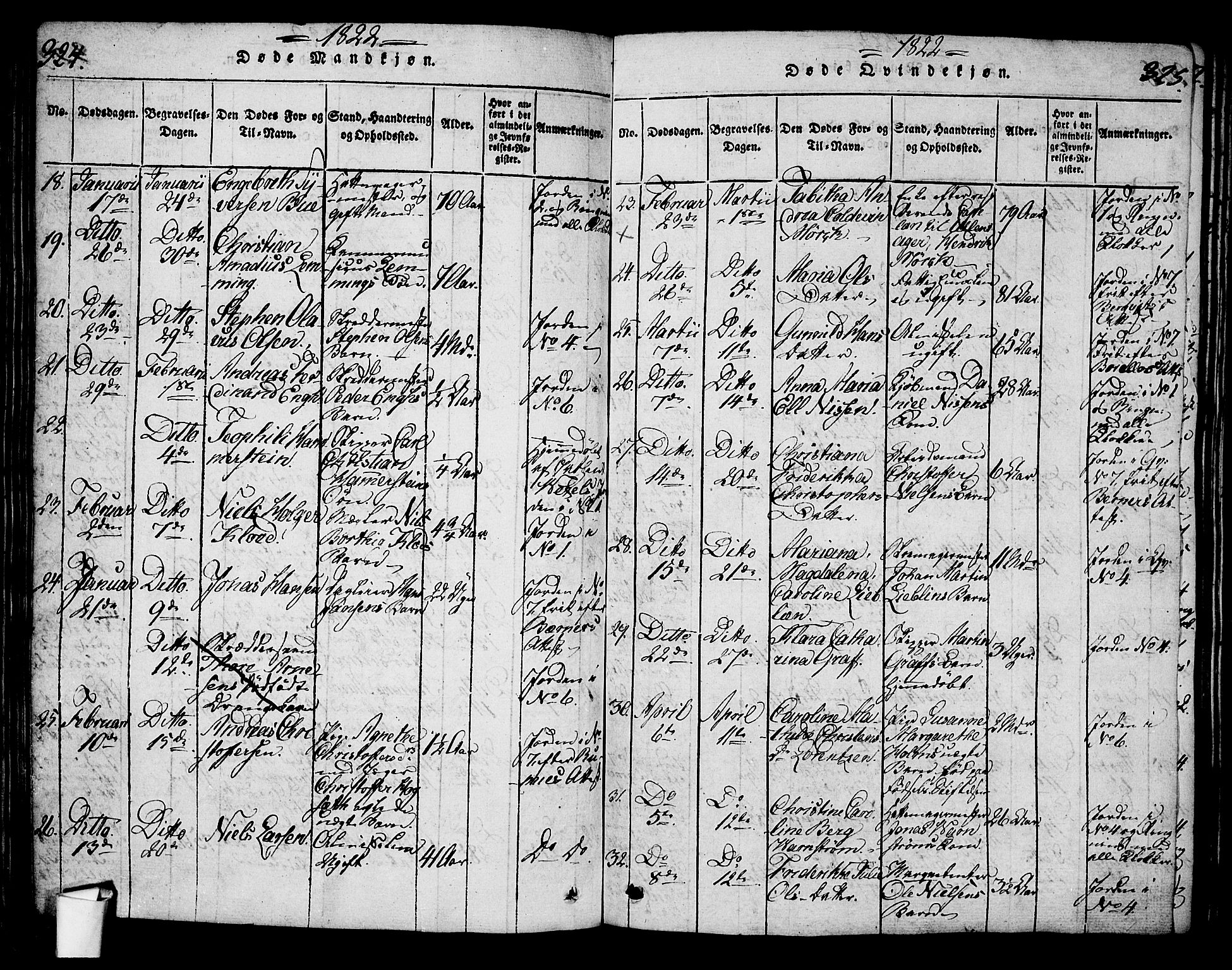 Oslo domkirke Kirkebøker, SAO/A-10752/G/Ga/L0001: Parish register (copy) no. 1, 1817-1825, p. 324-325