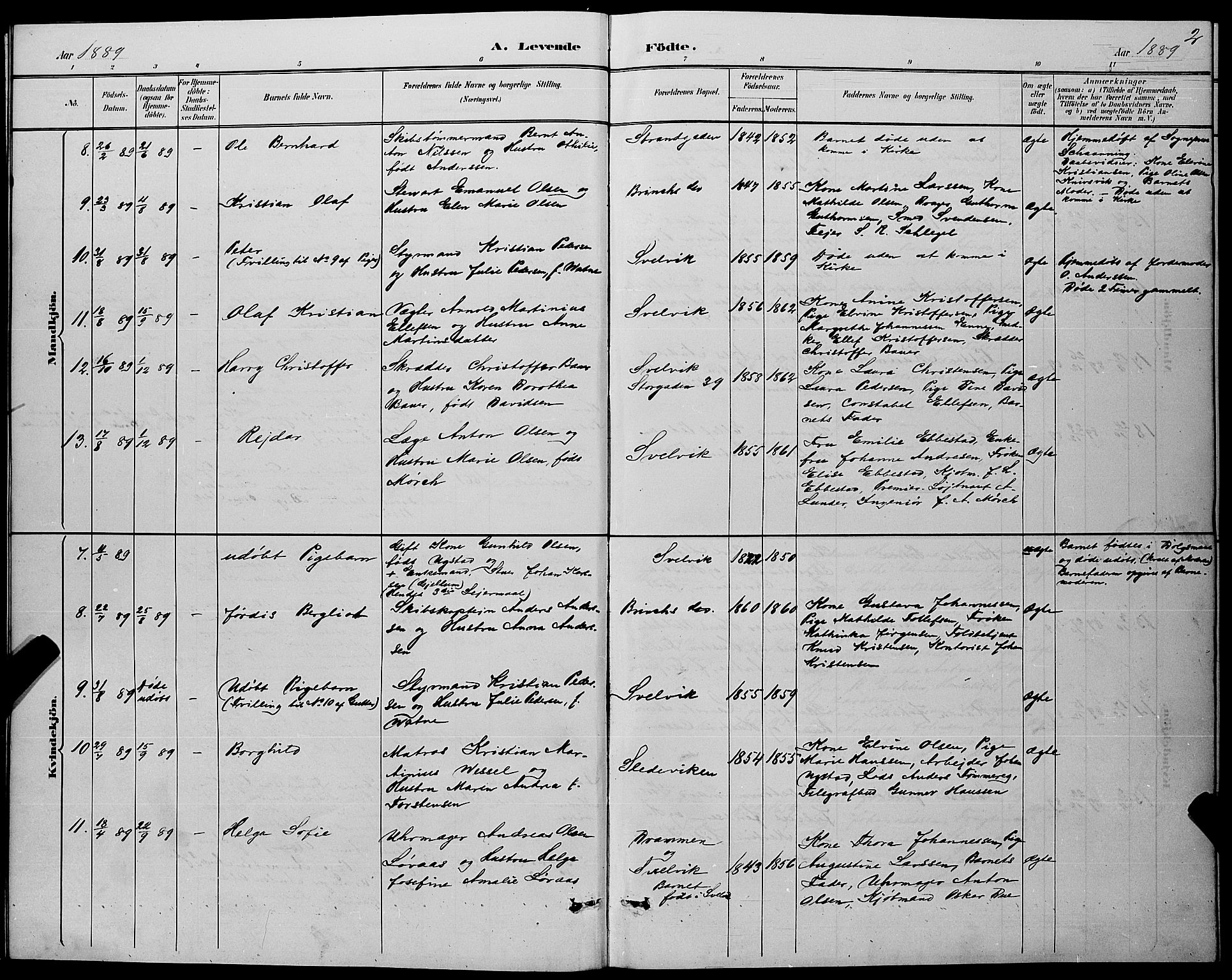 Strømm kirkebøker, AV/SAKO-A-322/G/Gb/L0001: Parish register (copy) no. II 1, 1889-1896, p. 2
