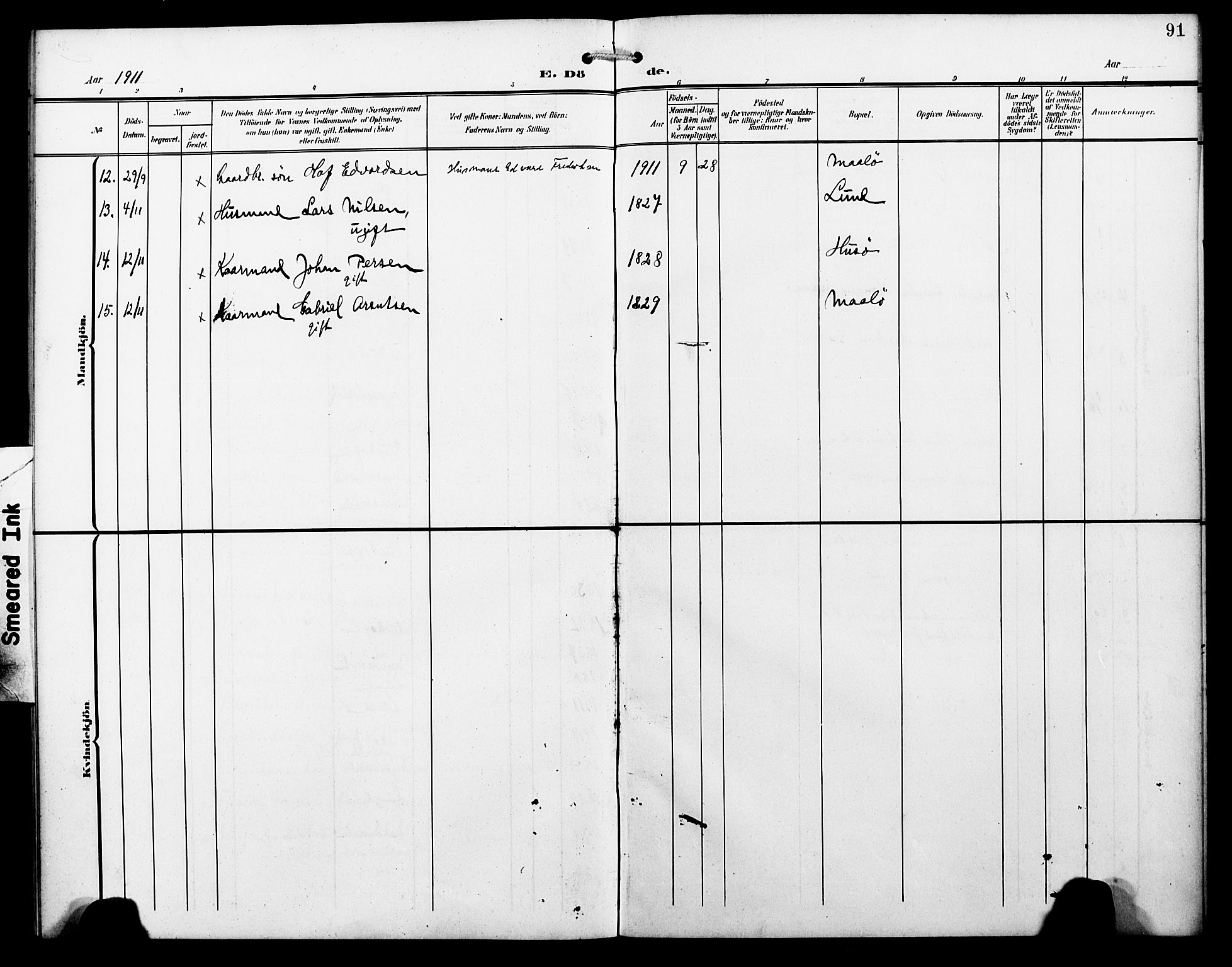 Ministerialprotokoller, klokkerbøker og fødselsregistre - Nordland, SAT/A-1459/857/L0829: Parish register (copy) no. 857C04, 1906-1916, p. 91