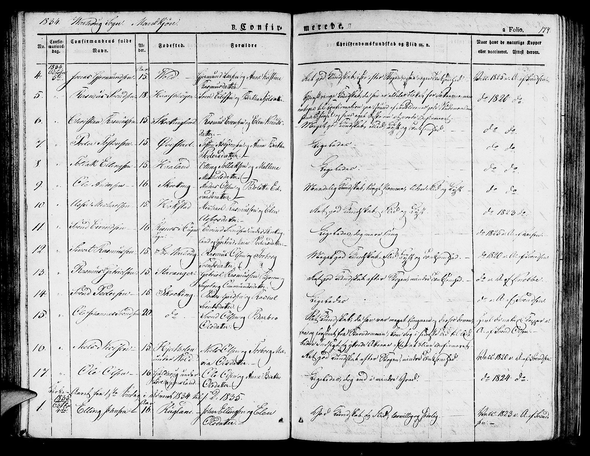 Hå sokneprestkontor, AV/SAST-A-101801/001/30BA/L0004: Parish register (official) no. A 4.1 /2, 1826-1841, p. 174