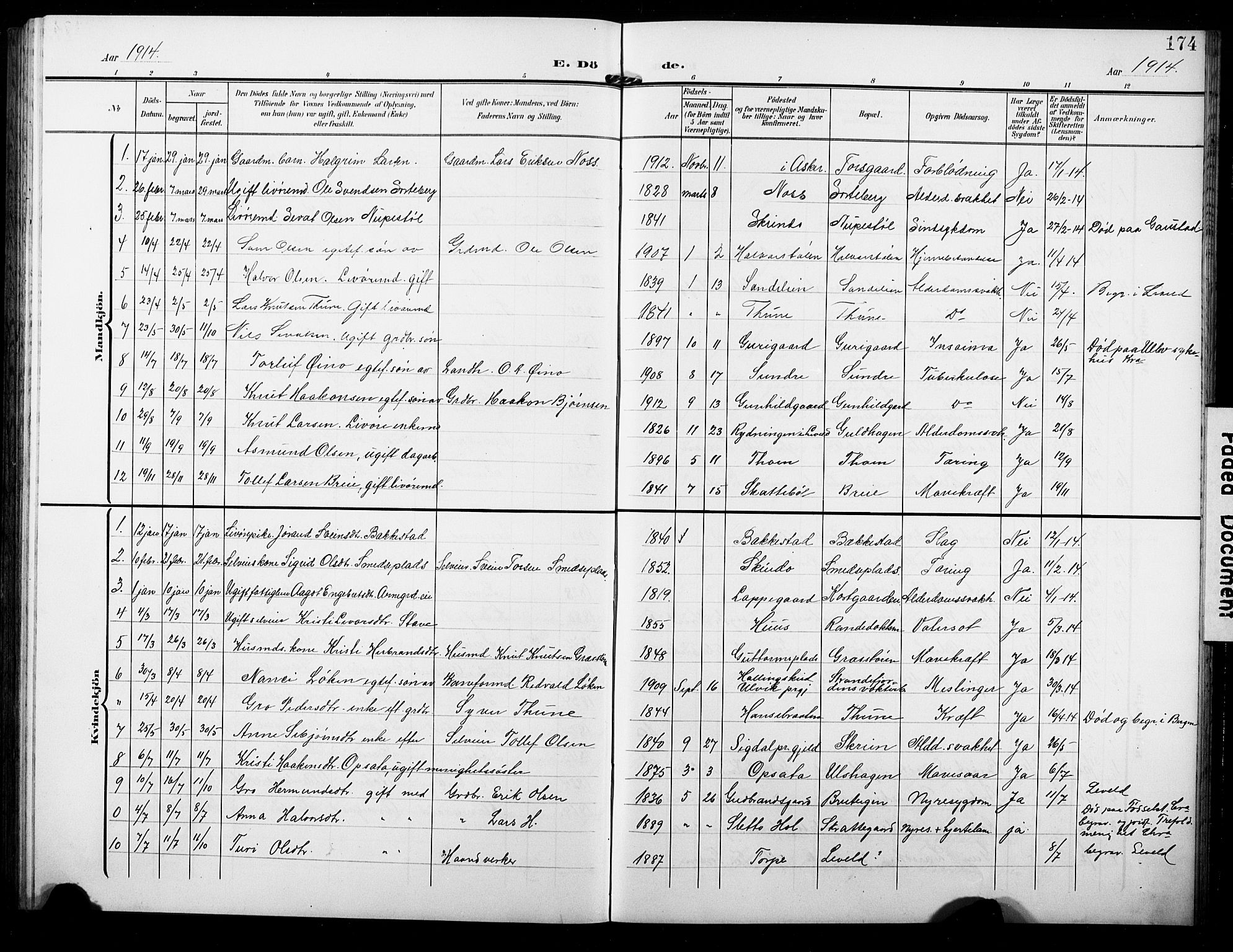 Ål kirkebøker, AV/SAKO-A-249/G/Ga/L0002: Parish register (copy) no. 2, 1904-1928, p. 174