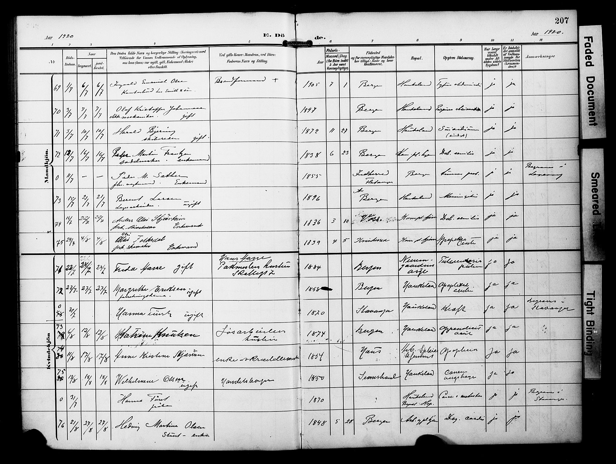 Bergen kommunale pleiehjem - stiftelsespresten, SAB/A-100281: Parish register (official) no. A 6, 1908-1920, p. 207