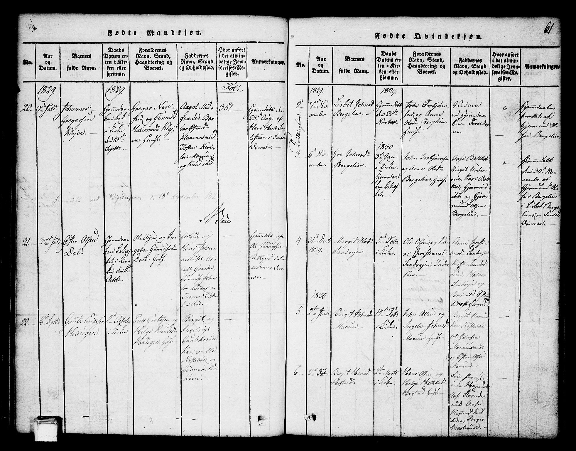 Tinn kirkebøker, SAKO/A-308/G/Ga/L0001: Parish register (copy) no. I 1, 1815-1850, p. 61