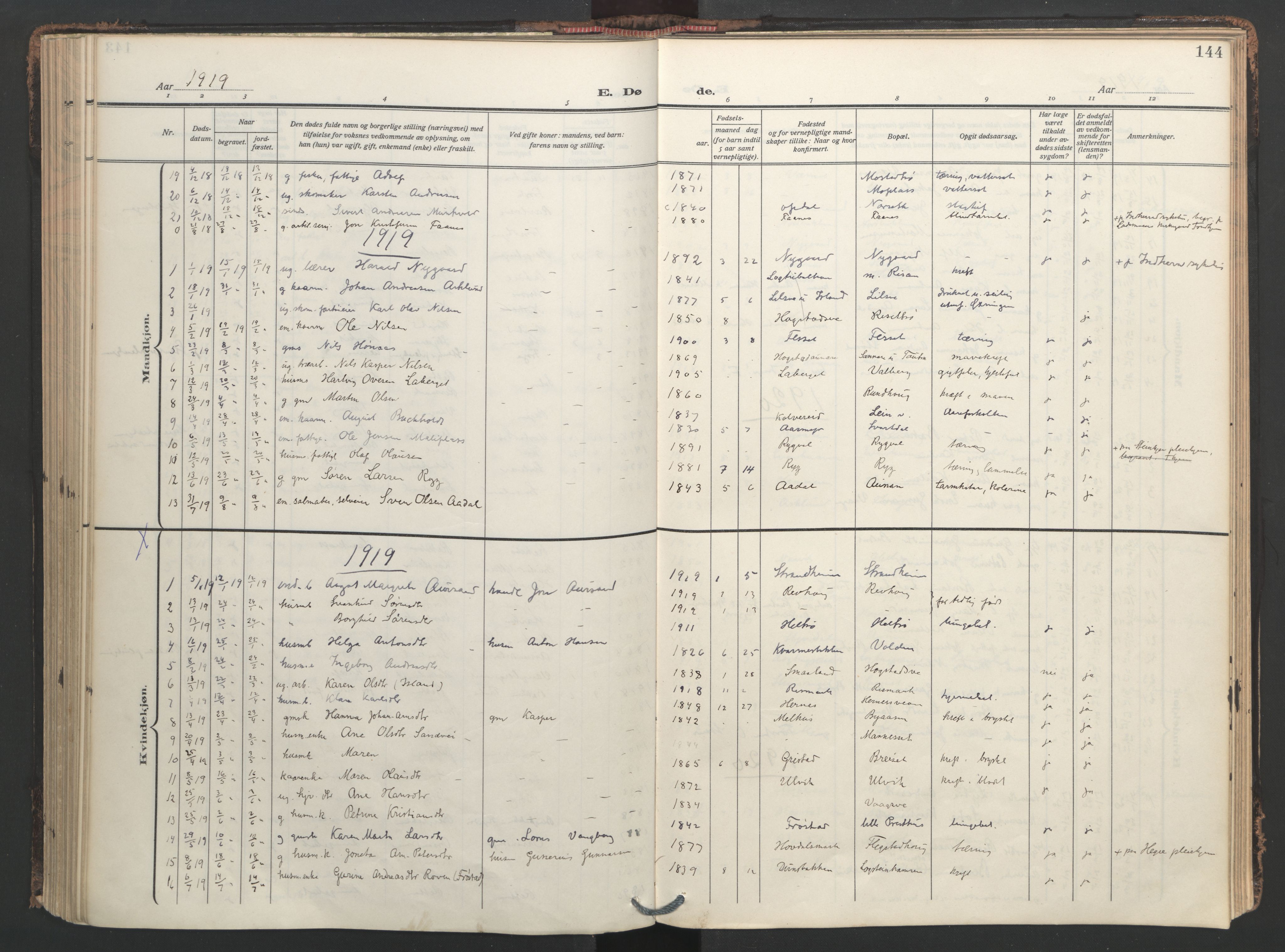 Ministerialprotokoller, klokkerbøker og fødselsregistre - Nord-Trøndelag, AV/SAT-A-1458/713/L0123: Parish register (official) no. 713A12, 1911-1925, p. 144