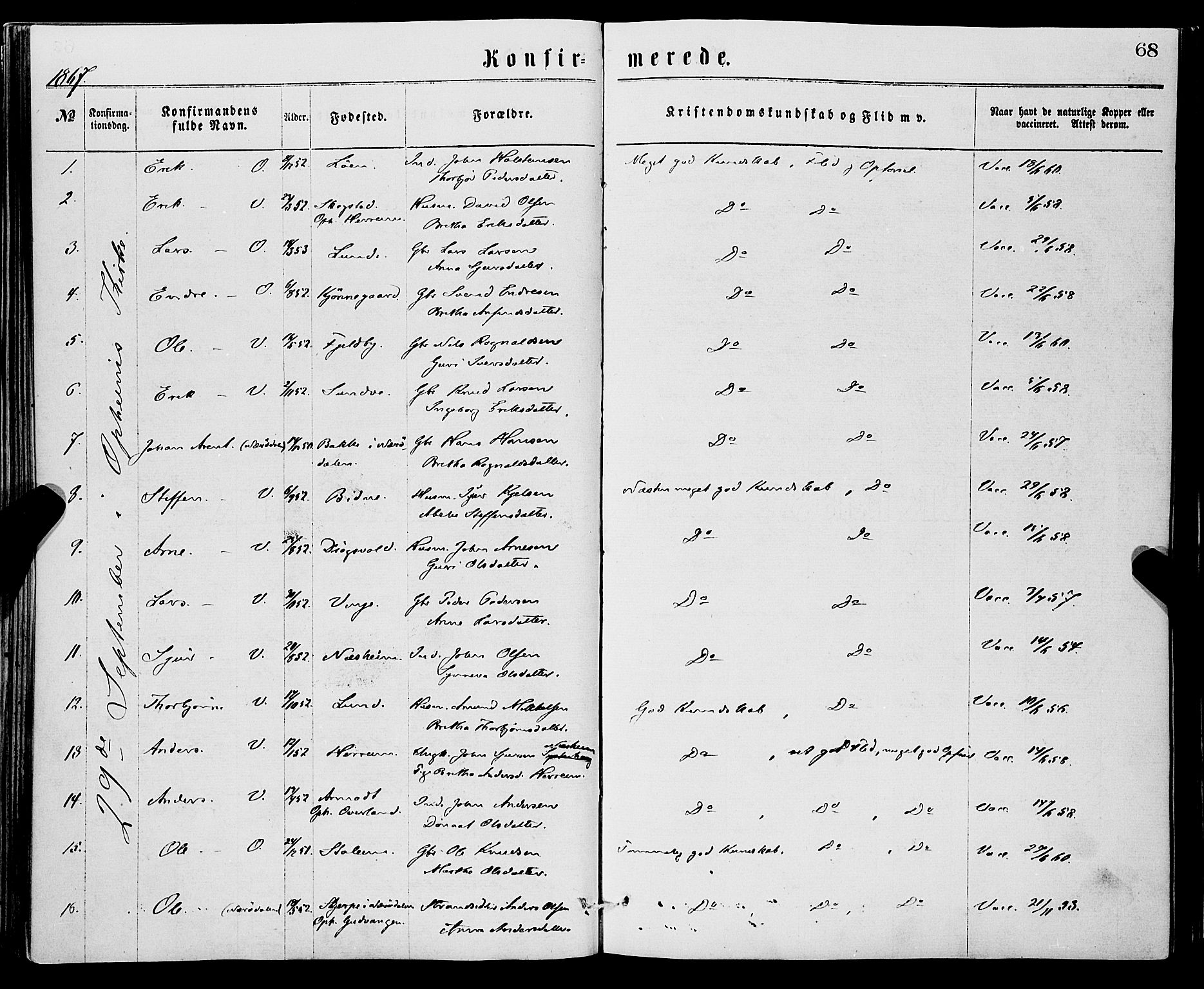 Vossestrand Sokneprestembete, SAB/A-79101/H/Haa: Parish register (official) no. A 1, 1866-1877, p. 68