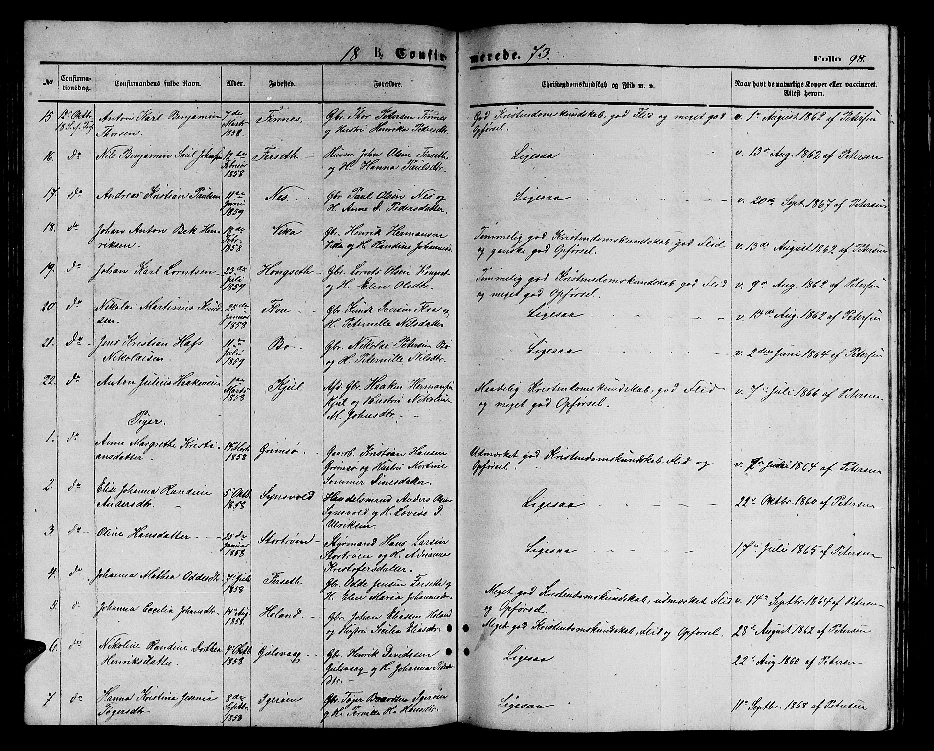 Ministerialprotokoller, klokkerbøker og fødselsregistre - Nordland, AV/SAT-A-1459/816/L0252: Parish register (copy) no. 816C02, 1871-1885, p. 98