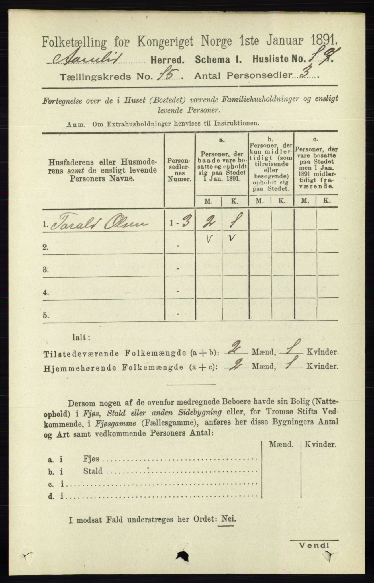 RA, 1891 census for 0929 Åmli, 1891, p. 2536