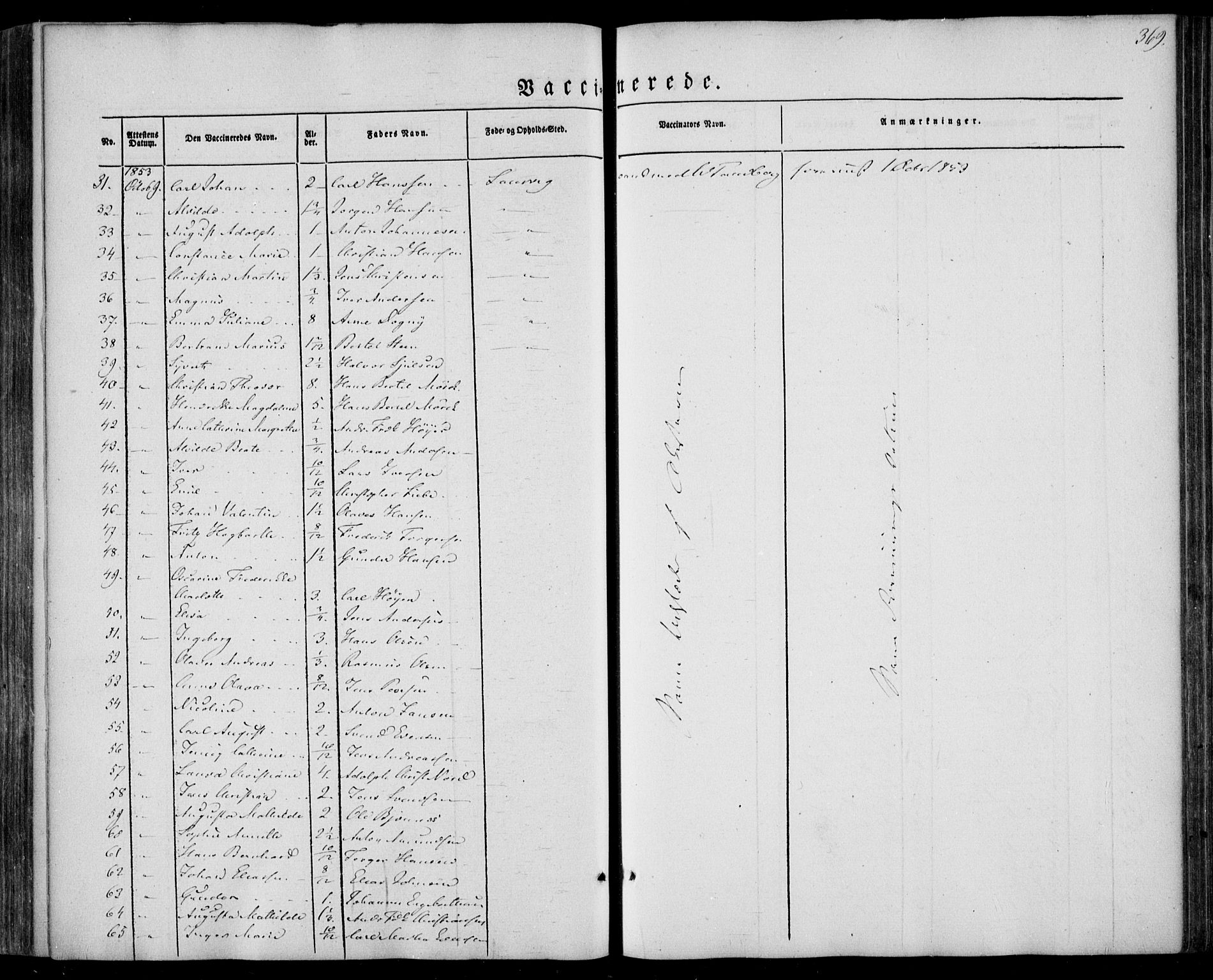 Larvik kirkebøker, AV/SAKO-A-352/F/Fa/L0003: Parish register (official) no. I 3, 1848-1856, p. 369