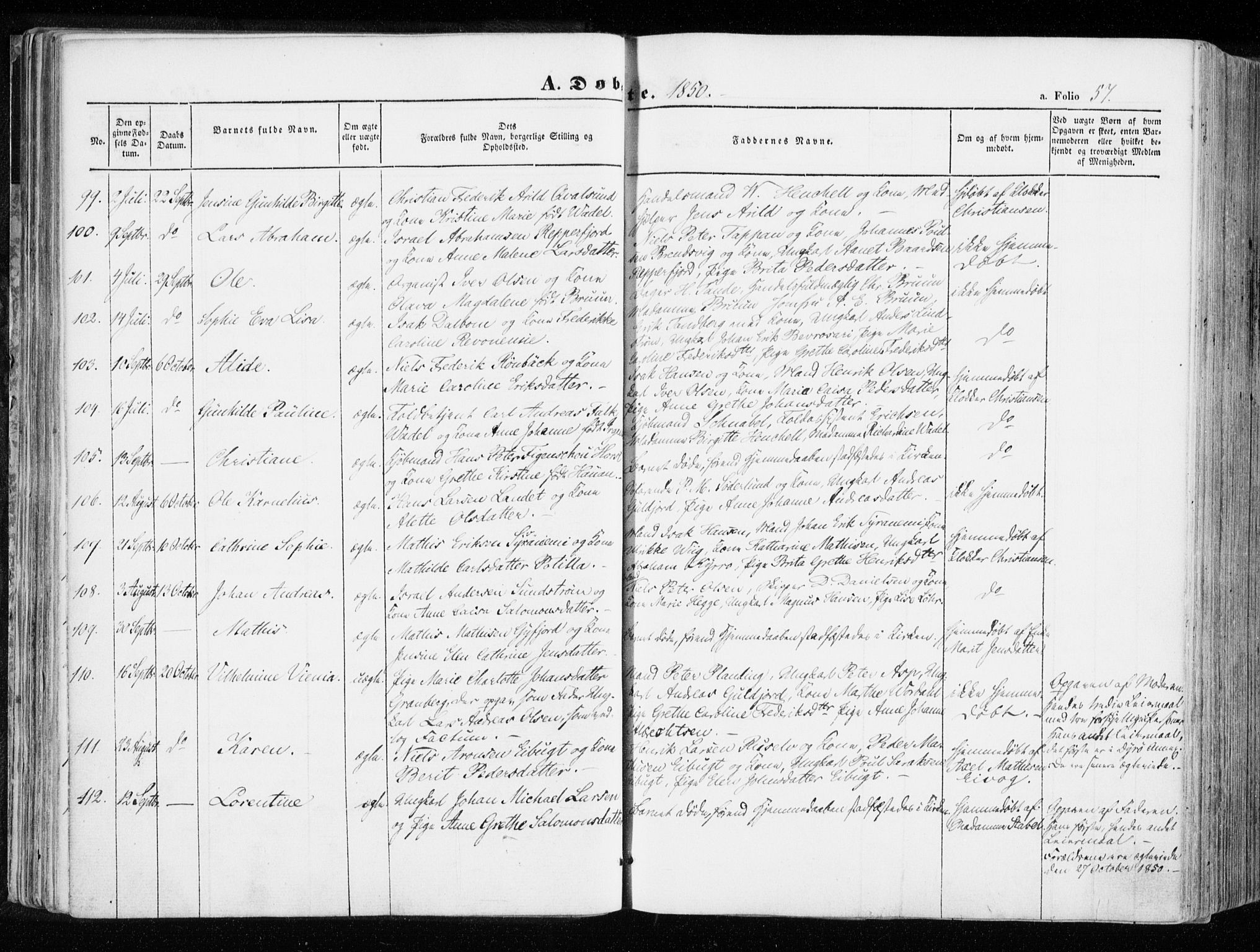 Hammerfest sokneprestkontor, SATØ/S-1347/H/Ha/L0004.kirke: Parish register (official) no. 4, 1843-1856, p. 57