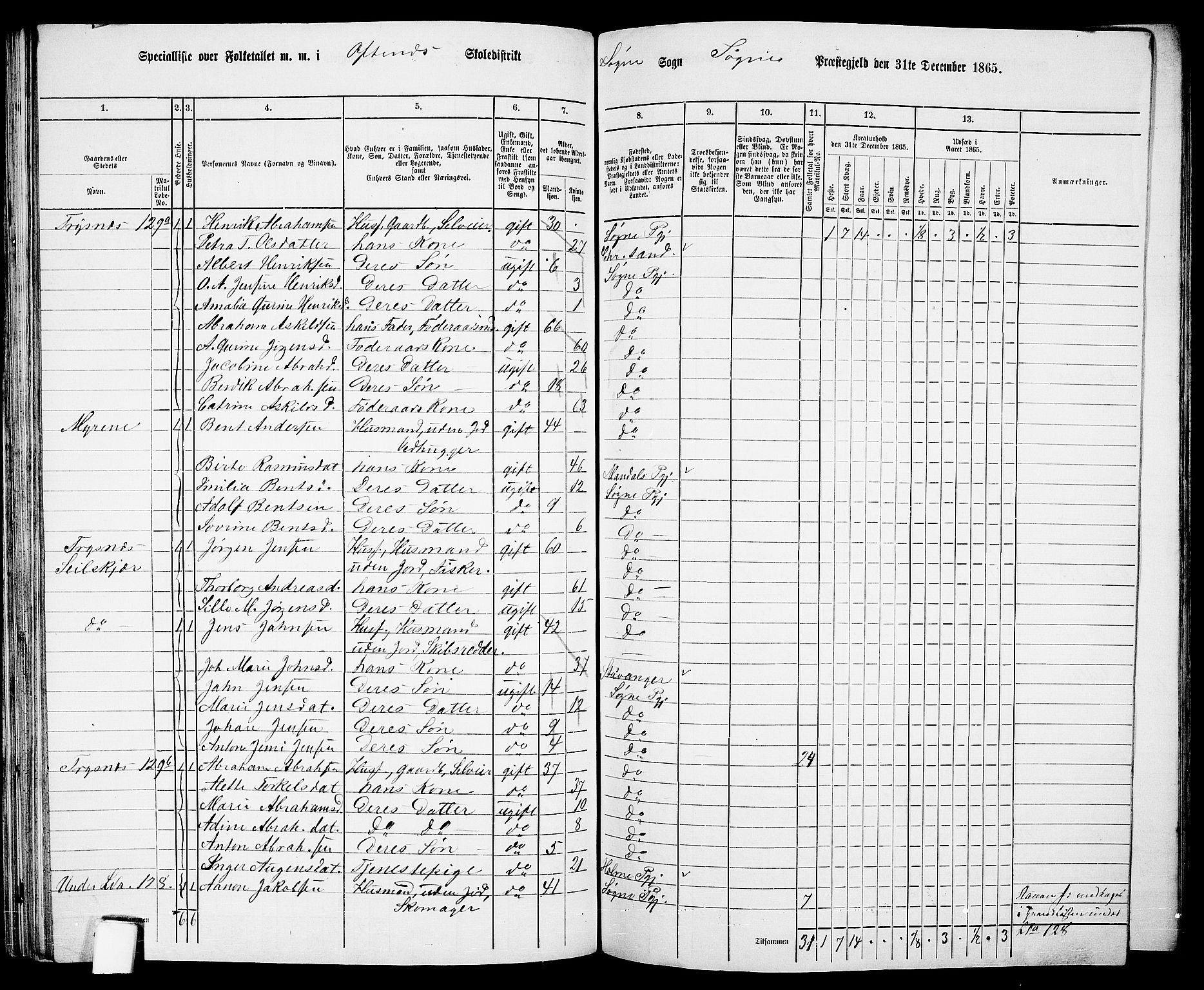 RA, 1865 census for Søgne, 1865, p. 84