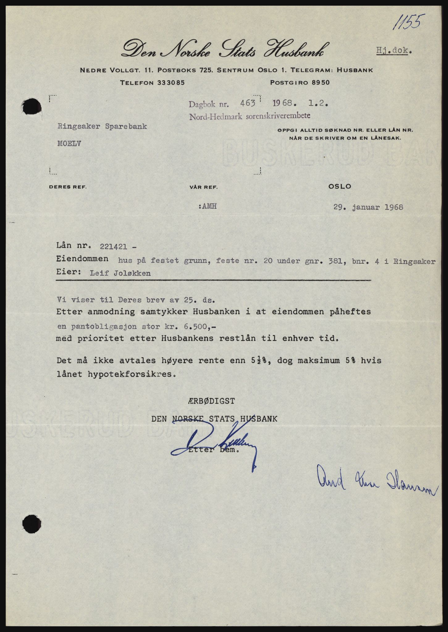 Nord-Hedmark sorenskriveri, SAH/TING-012/H/Hc/L0027: Mortgage book no. 27, 1967-1968, Diary no: : 463/1968