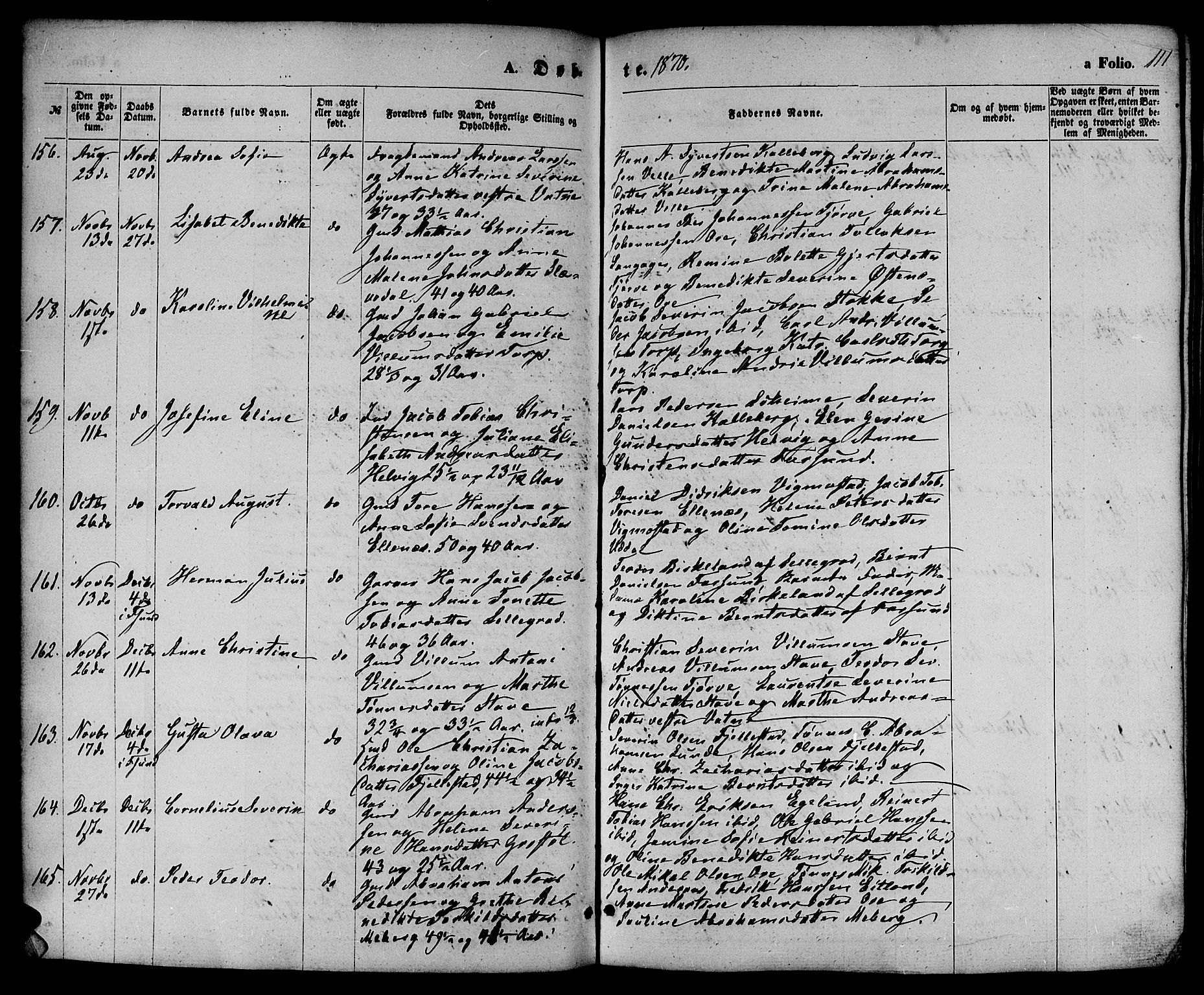 Lista sokneprestkontor, AV/SAK-1111-0027/F/Fb/L0003: Parish register (copy) no. B 3, 1862-1877, p. 111