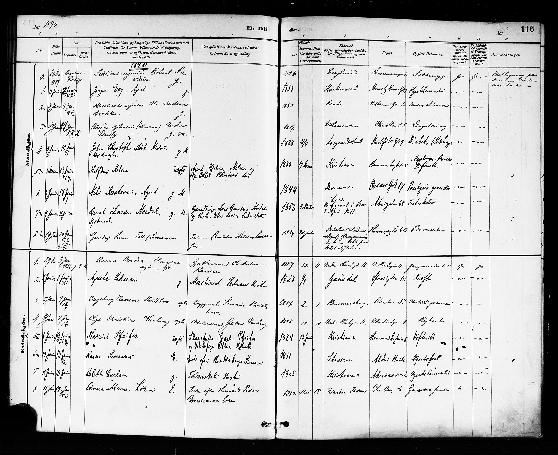 Trefoldighet prestekontor Kirkebøker, SAO/A-10882/F/Fd/L0003: Parish register (official) no. IV 3, 1885-1896, p. 116