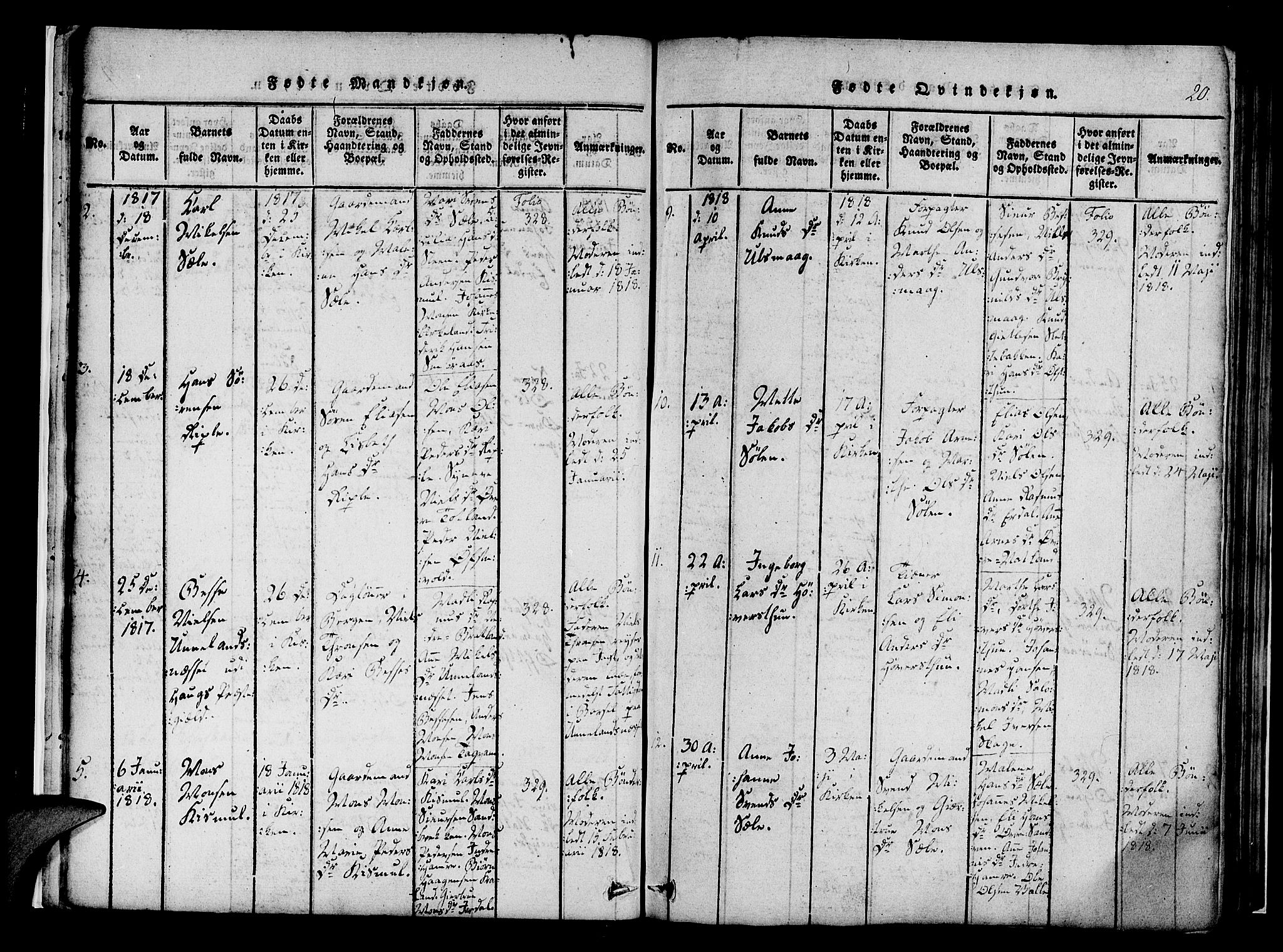 Fana Sokneprestembete, SAB/A-75101/H/Haa/Haaa/L0007: Parish register (official) no. A 7, 1816-1828, p. 20