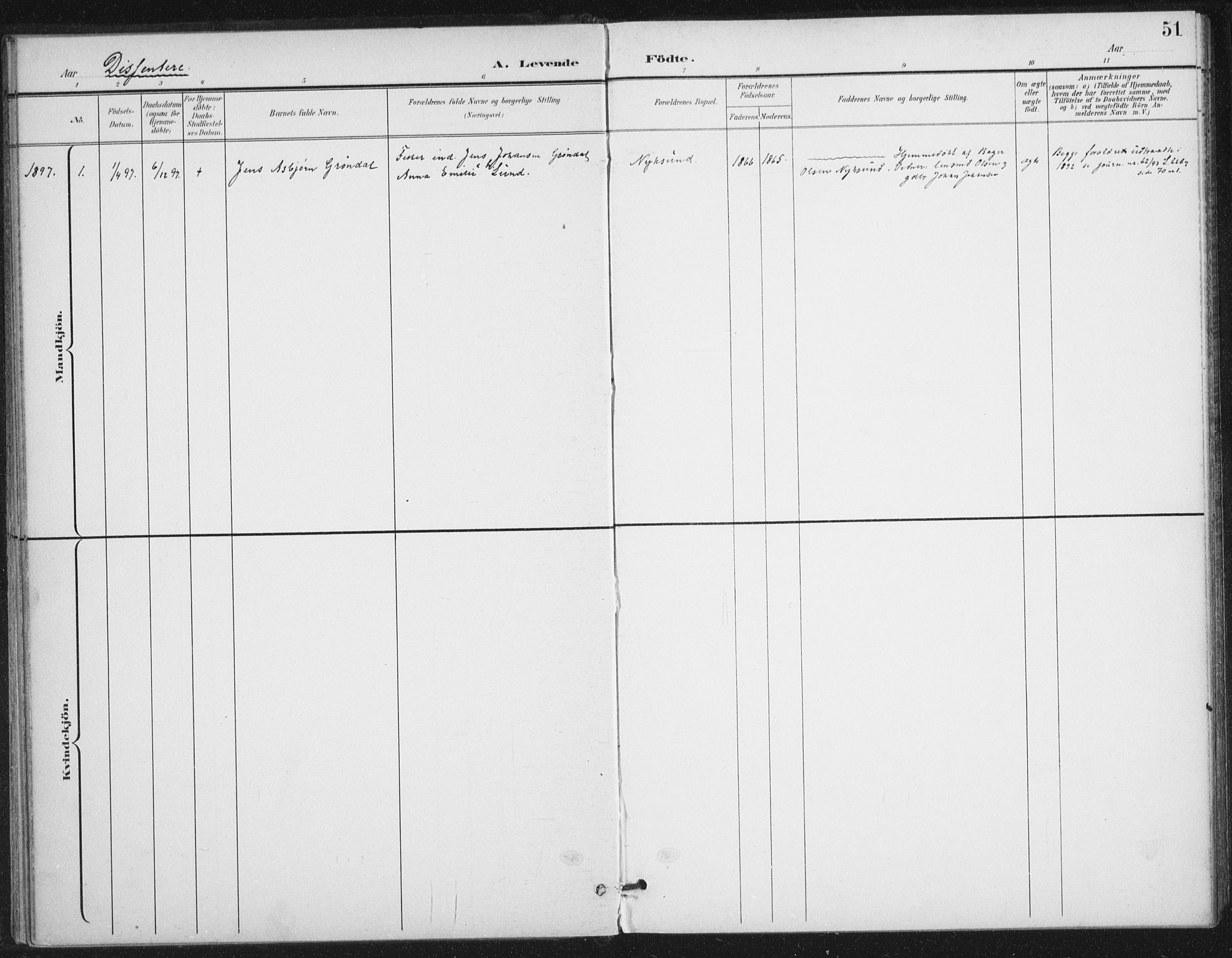 Ministerialprotokoller, klokkerbøker og fødselsregistre - Nordland, AV/SAT-A-1459/894/L1356: Parish register (official) no. 894A02, 1897-1914, p. 51