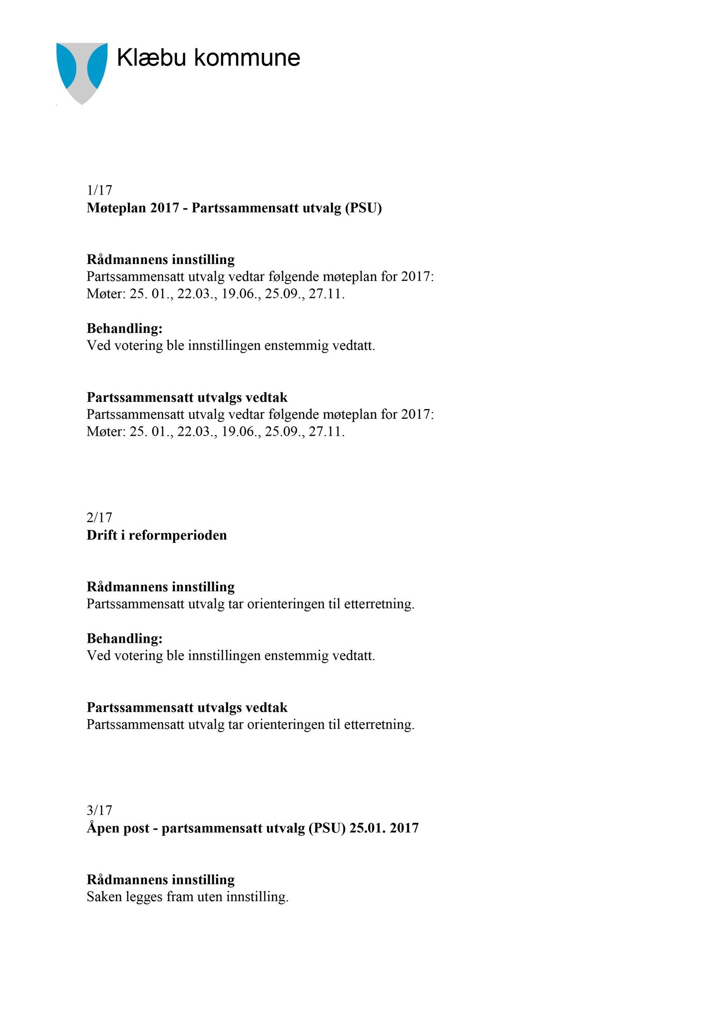 Klæbu Kommune, TRKO/KK/11-PSU/L002: Partssammensatt utvalg - Møtedokumenter, 2017, p. 11