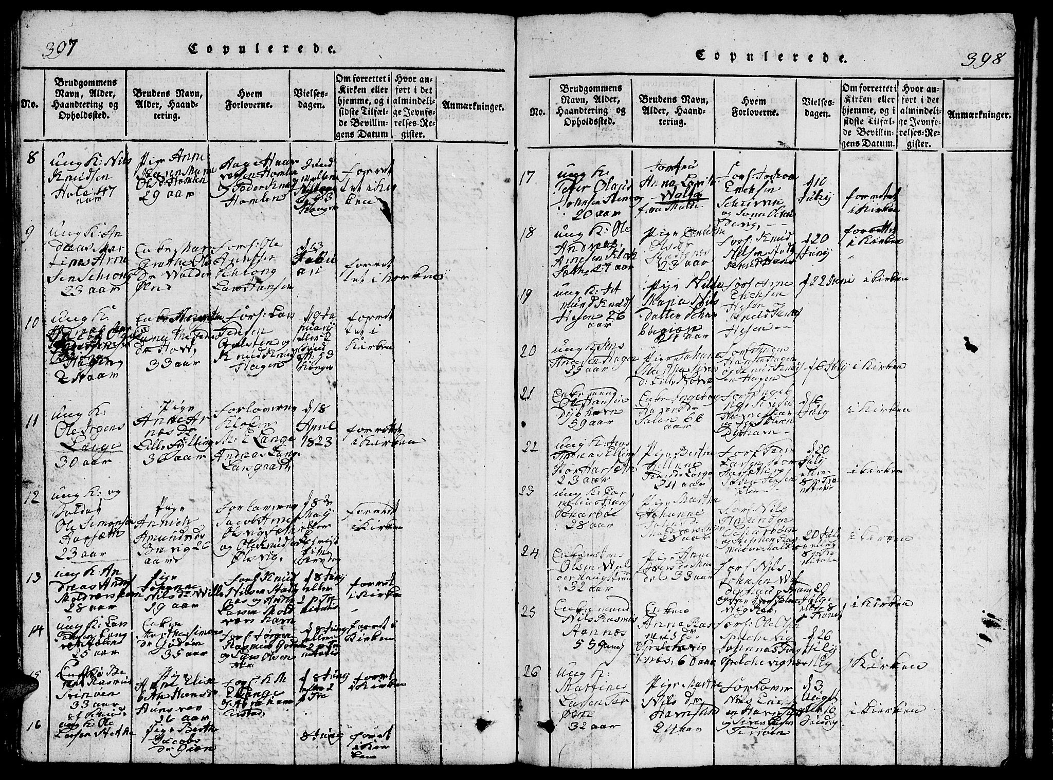 Ministerialprotokoller, klokkerbøker og fødselsregistre - Møre og Romsdal, AV/SAT-A-1454/528/L0423: Parish register (copy) no. 528C04, 1816-1827, p. 397-398