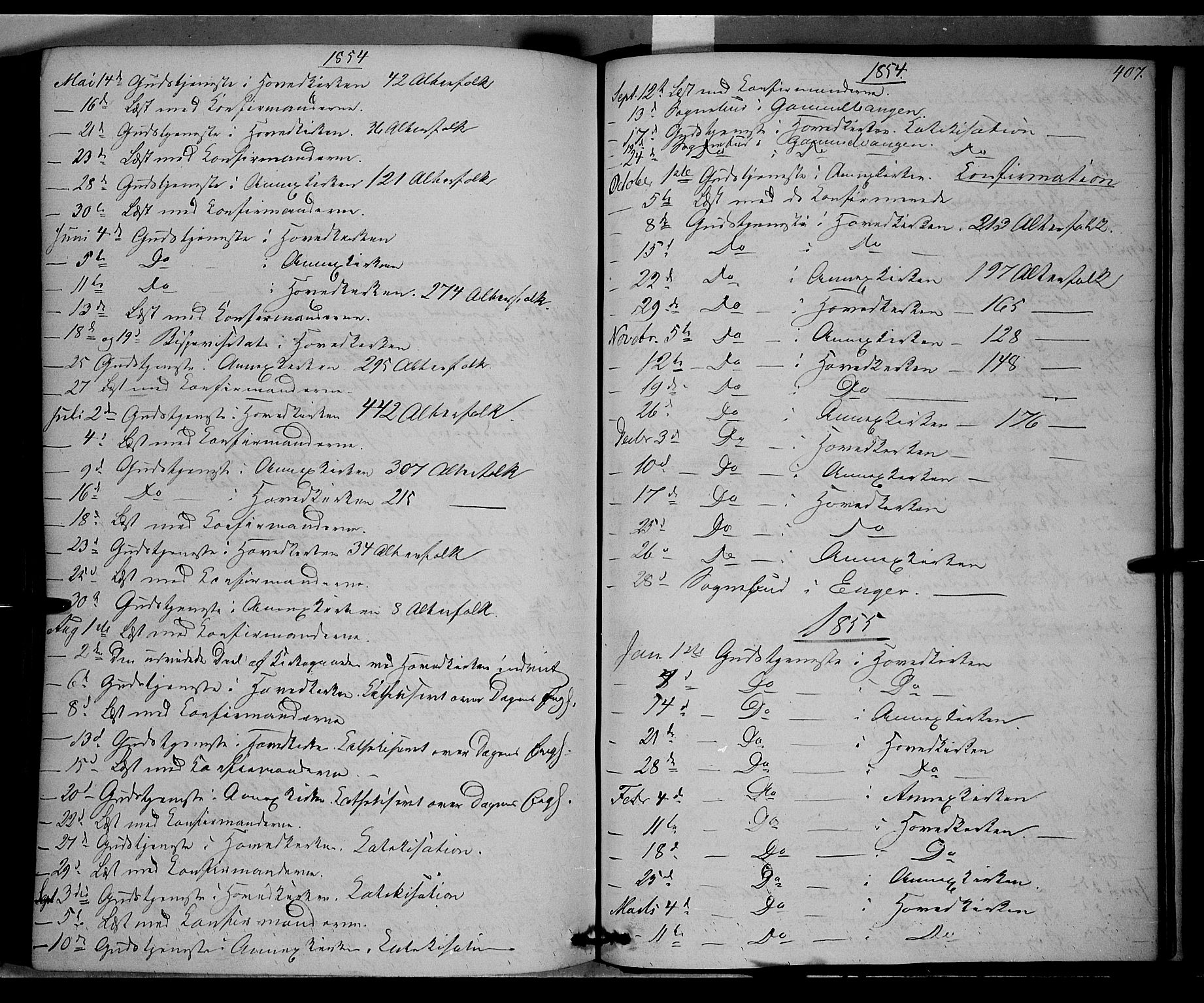 Vardal prestekontor, SAH/PREST-100/H/Ha/Haa/L0006: Parish register (official) no. 6, 1854-1866, p. 407