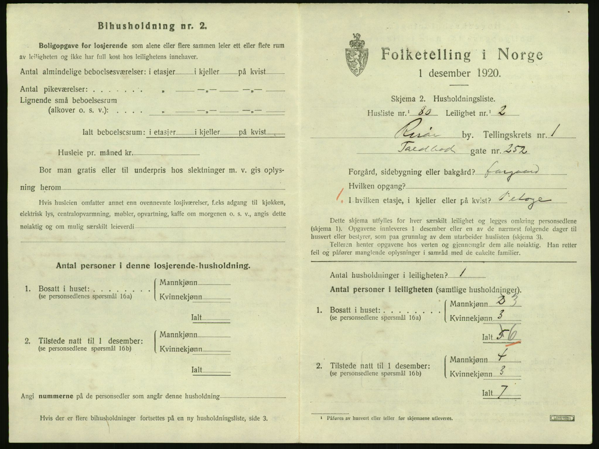 SAK, 1920 census for Risør, 1920, p. 1537