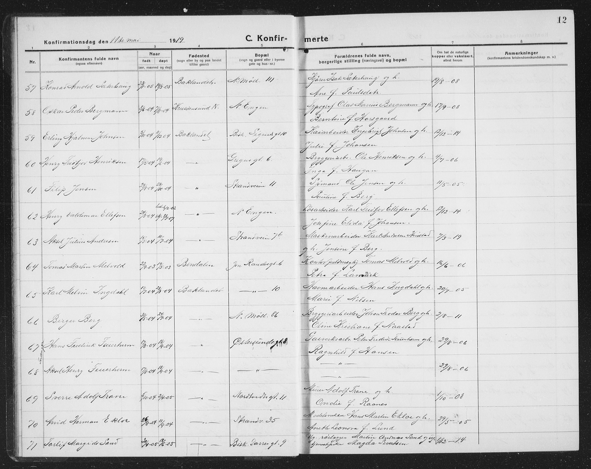 Ministerialprotokoller, klokkerbøker og fødselsregistre - Sør-Trøndelag, AV/SAT-A-1456/605/L0258: Parish register (copy) no. 605C05, 1918-1930, p. 12