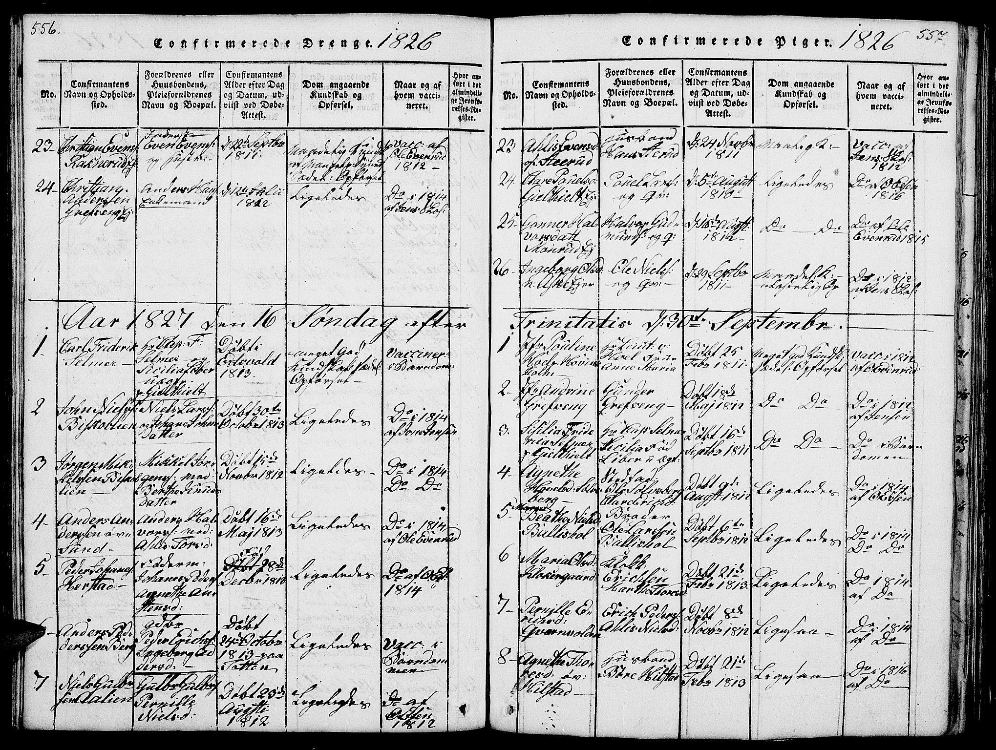 Nes prestekontor, Hedmark, AV/SAH-PREST-020/L/La/L0003: Parish register (copy) no. 3, 1814-1831, p. 556-557