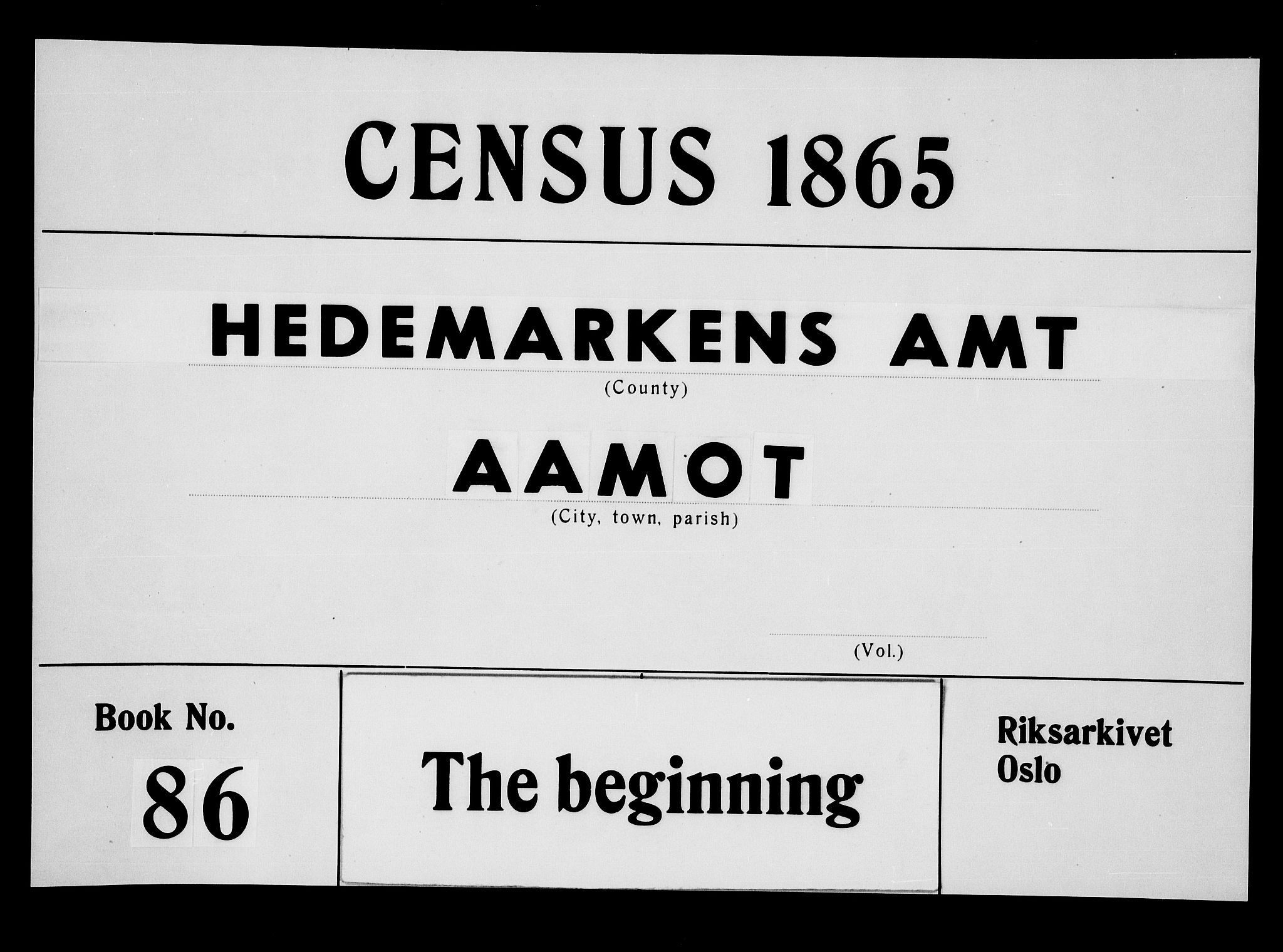 RA, 1865 census for Åmot, 1865, p. 1