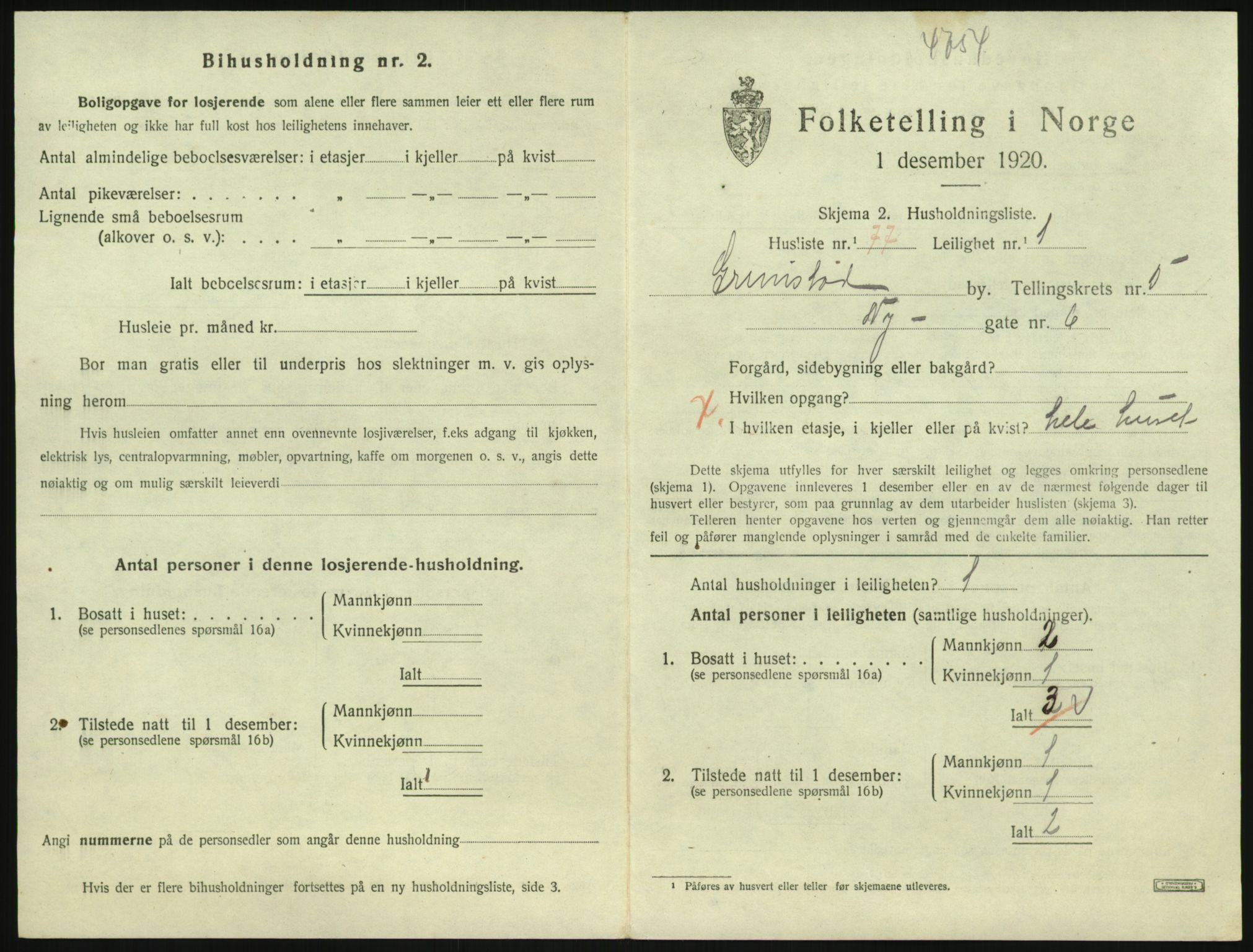 SAK, 1920 census for Grimstad, 1920, p. 2289