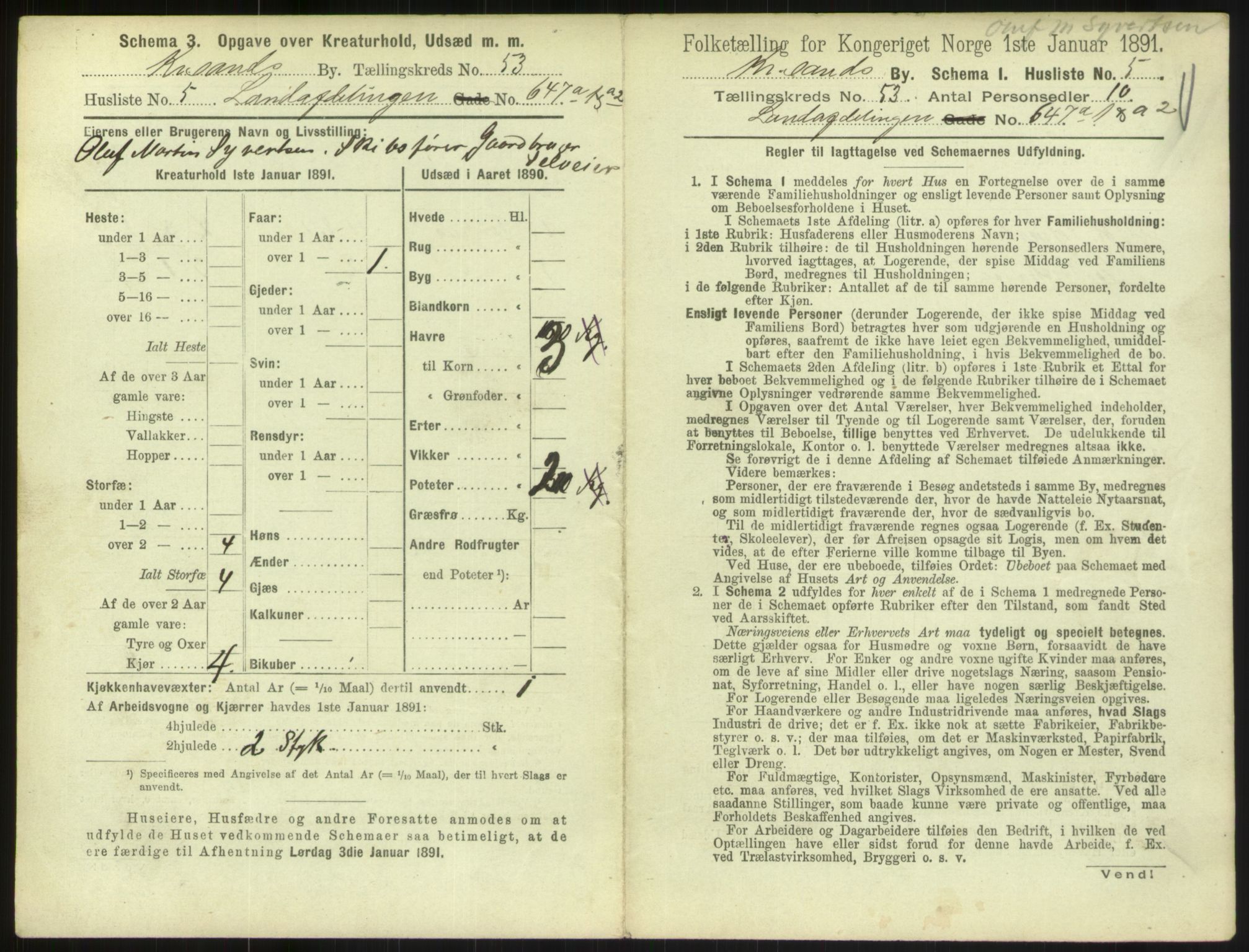 RA, 1891 census for 1001 Kristiansand, 1891, p. 2748