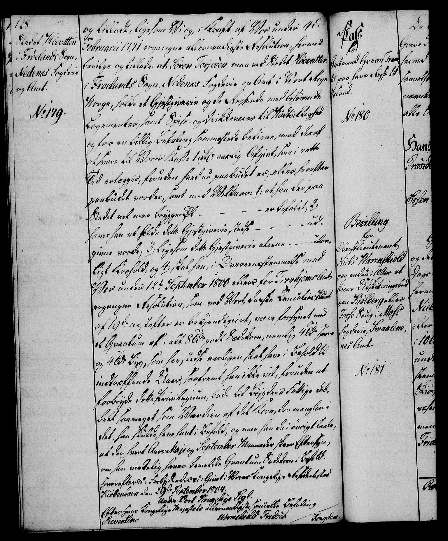 Rentekammeret, Kammerkanselliet, RA/EA-3111/G/Gg/Gga/L0018: Norsk ekspedisjonsprotokoll med register (merket RK 53.18), 1804-1806, p. 128