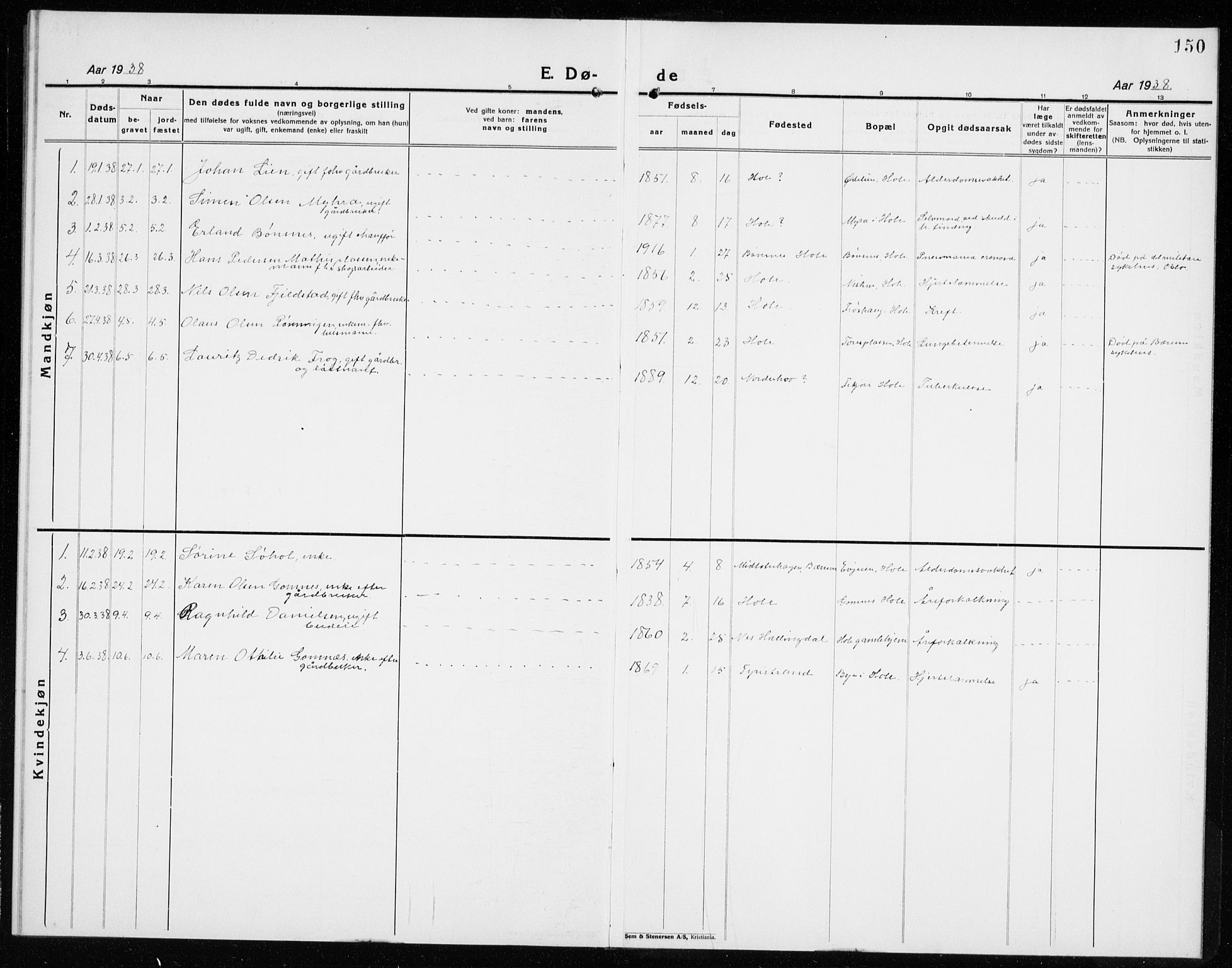 Hole kirkebøker, AV/SAKO-A-228/G/Ga/L0005: Parish register (copy) no. I 5, 1924-1938, p. 150