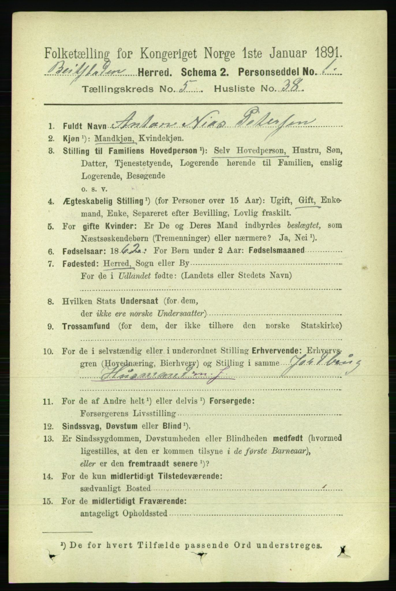 RA, 1891 census for 1727 Beitstad, 1891, p. 1491