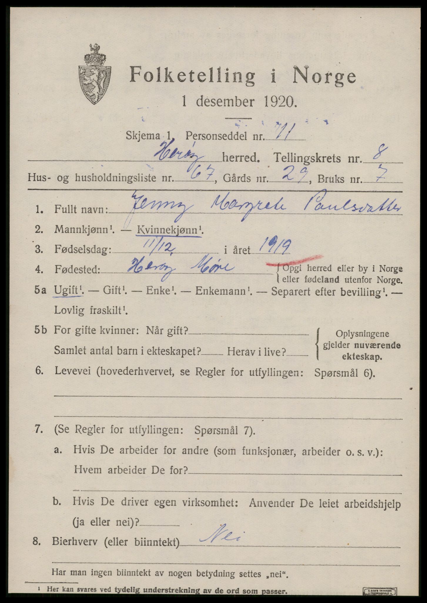 SAT, 1920 census for Herøy (MR), 1920, p. 5393