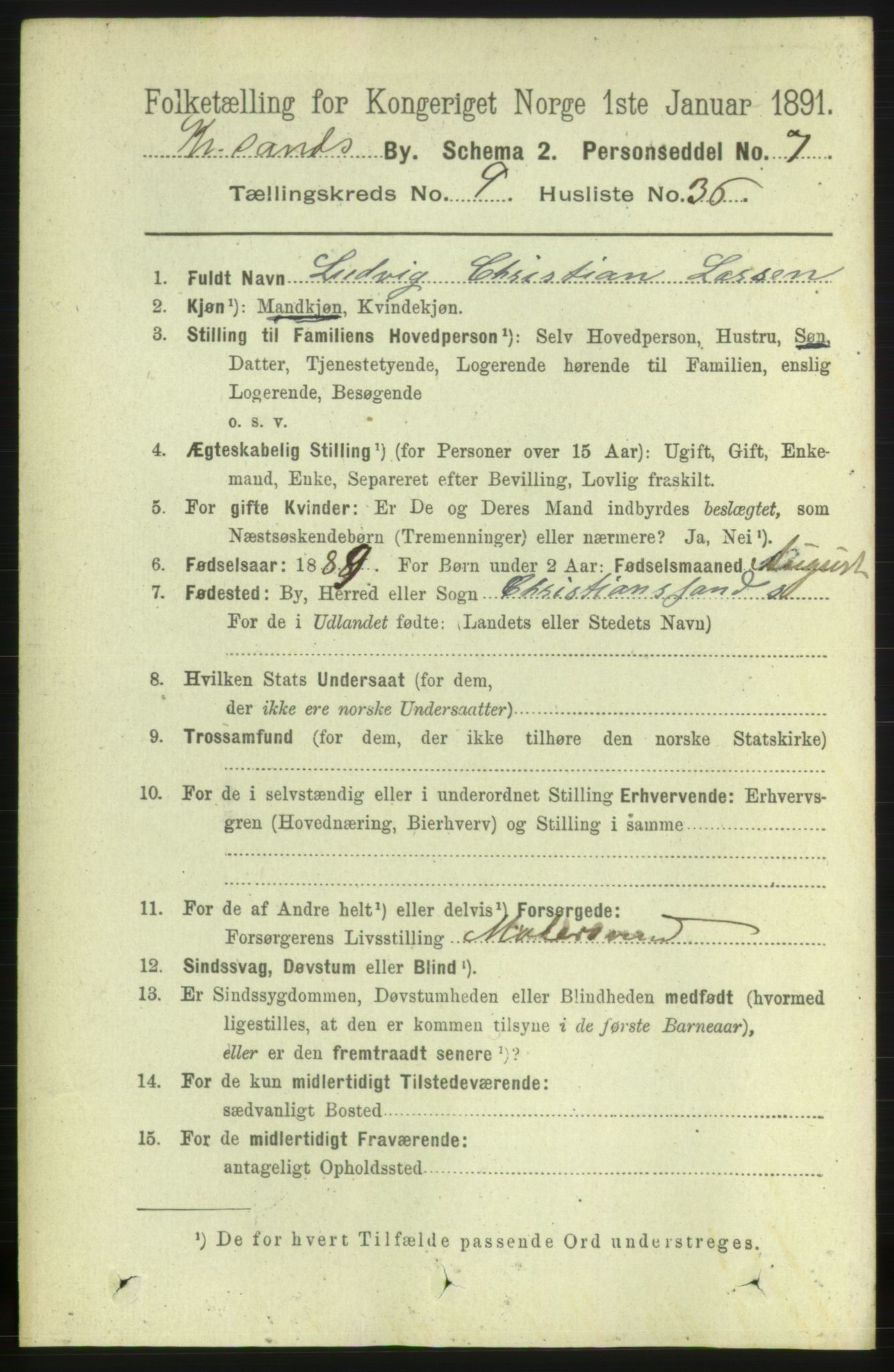 RA, 1891 census for 1001 Kristiansand, 1891, p. 5273