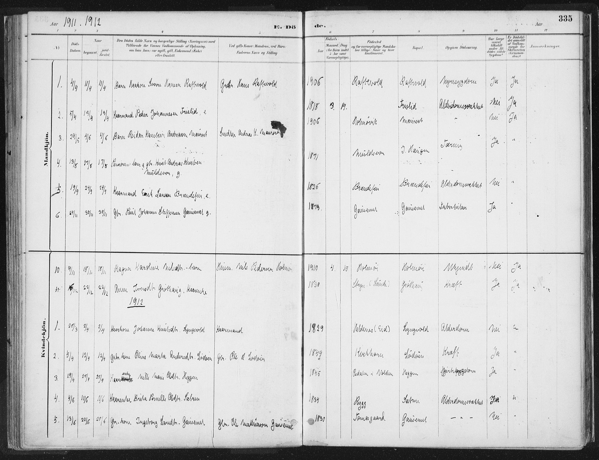 Hornindal sokneprestembete, AV/SAB-A-82401/H/Haa/Haaa/L0003/0002: Parish register (official) no. A 3B, 1885-1917, p. 335