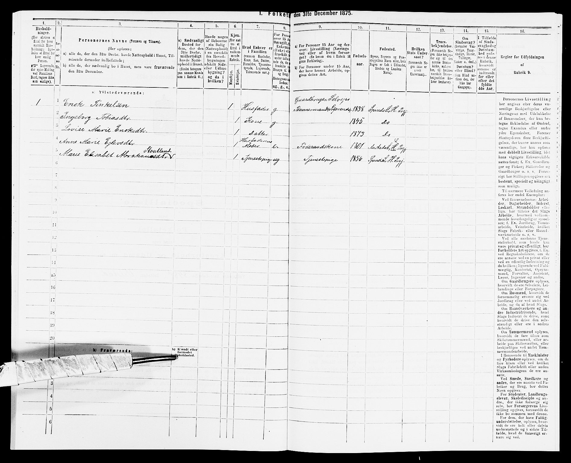 SAK, 1875 census for 1039P Herad, 1875, p. 863