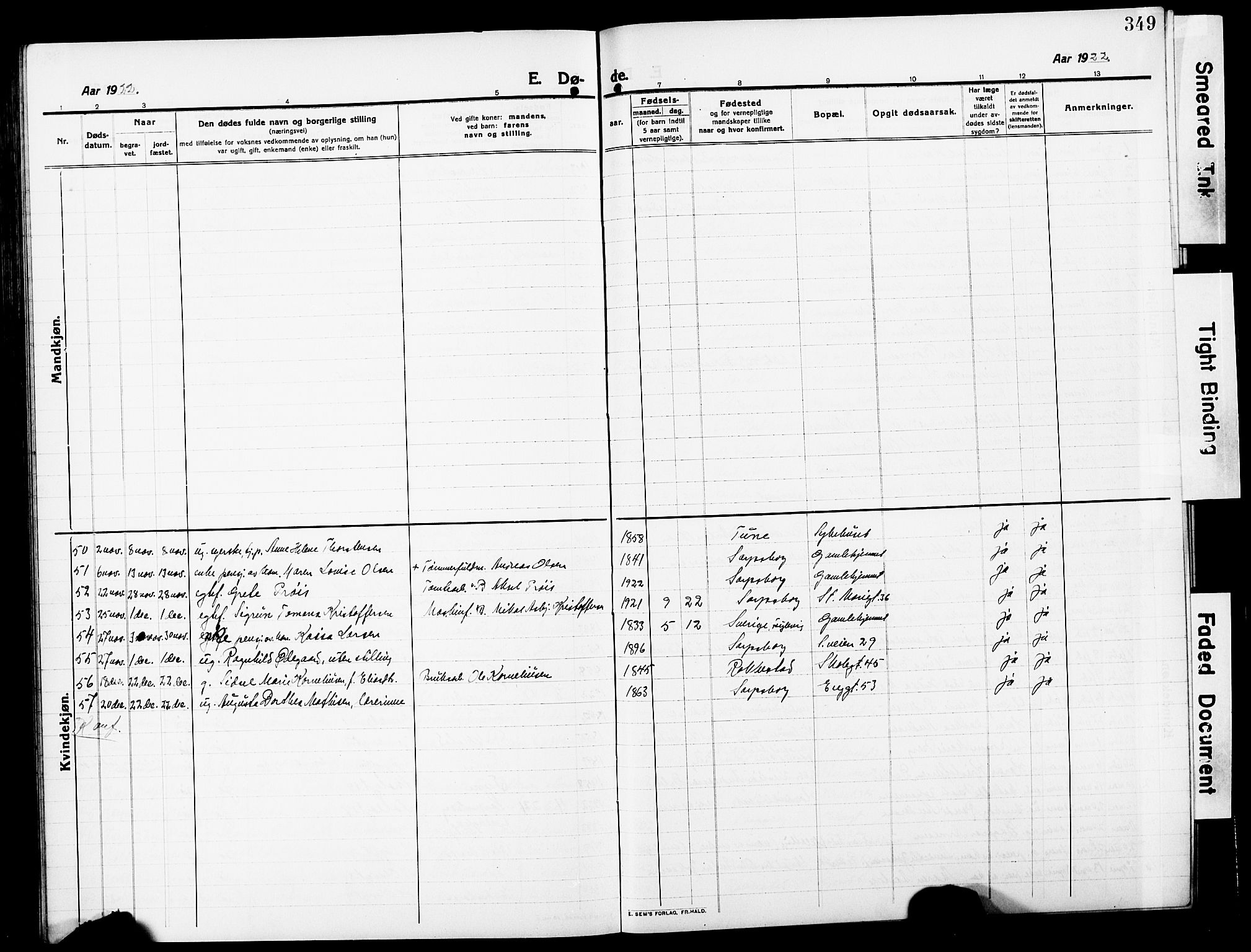 Sarpsborg prestekontor Kirkebøker, AV/SAO-A-2006/G/Ga/L0002: Parish register (copy) no. 2, 1912-1931, p. 349