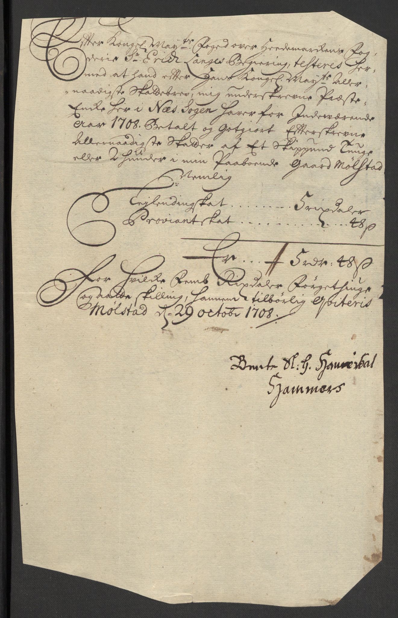 Rentekammeret inntil 1814, Reviderte regnskaper, Fogderegnskap, RA/EA-4092/R16/L1044: Fogderegnskap Hedmark, 1708, p. 300