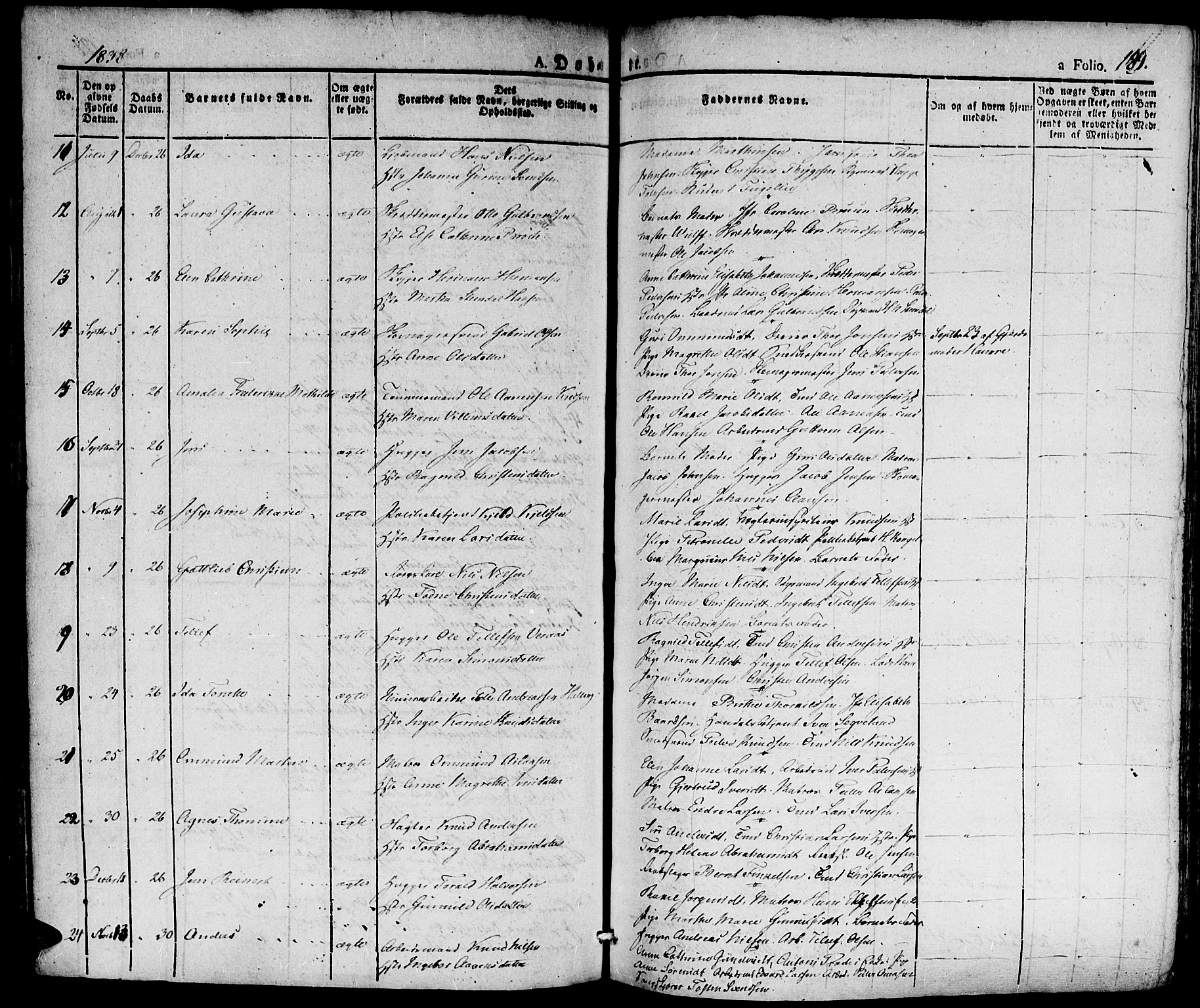 Kristiansand domprosti, SAK/1112-0006/F/Fa/L0011: Parish register (official) no. A 11, 1827-1841, p. 189