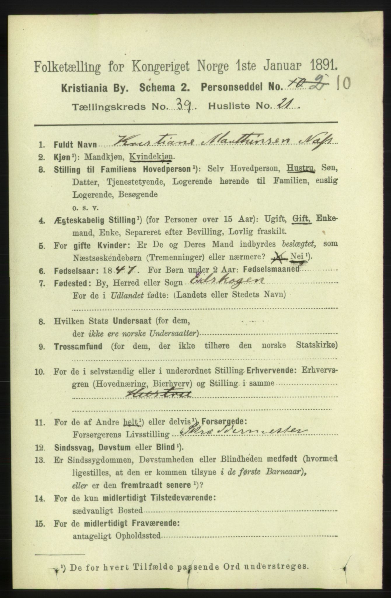 RA, 1891 census for 0301 Kristiania, 1891, p. 22347