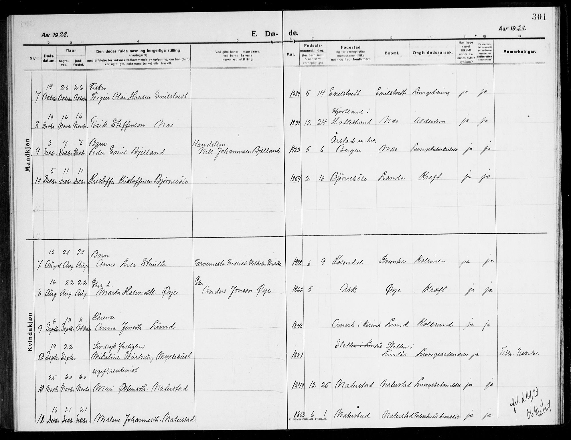 Kvinnherad sokneprestembete, SAB/A-76401/H/Hab: Parish register (copy) no. A 3, 1911-1945, p. 301