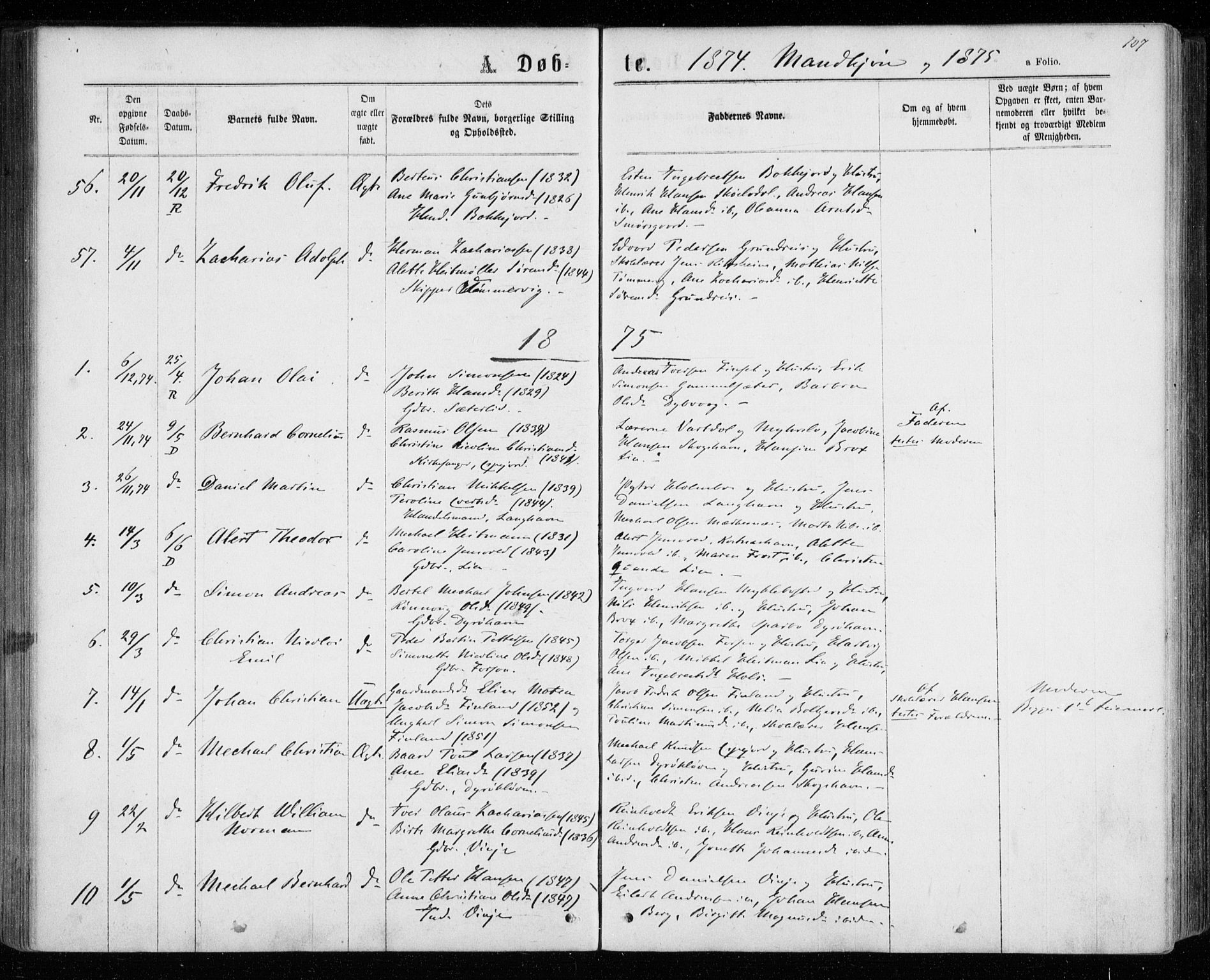 Tranøy sokneprestkontor, AV/SATØ-S-1313/I/Ia/Iaa/L0008kirke: Parish register (official) no. 8, 1867-1877, p. 107