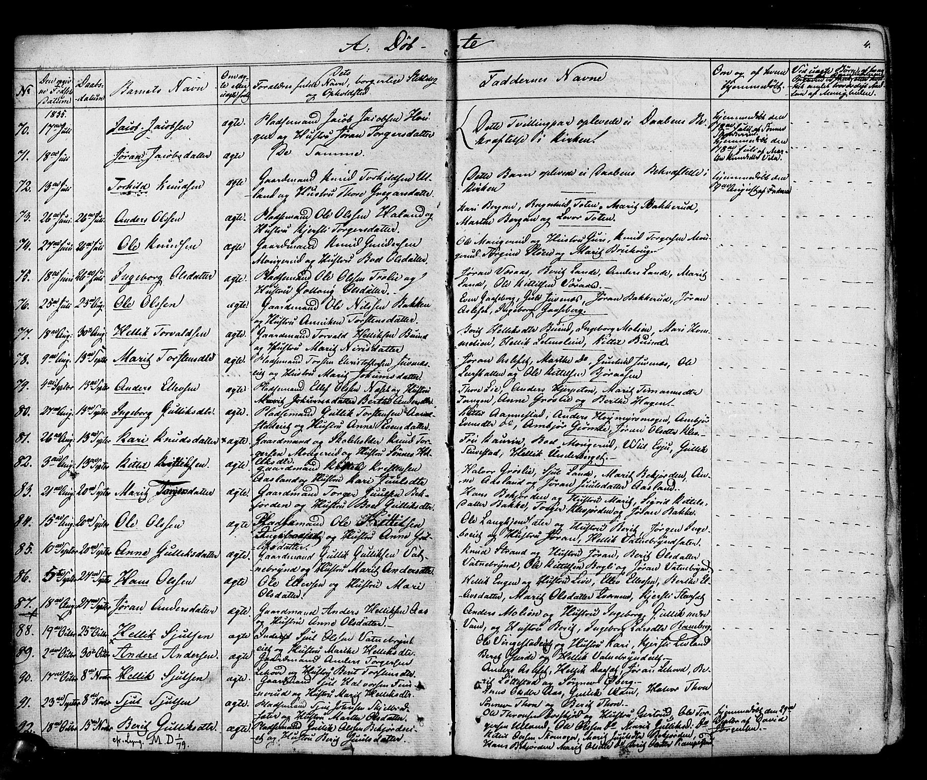 Flesberg kirkebøker, AV/SAKO-A-18/F/Fa/L0006: Parish register (official) no. I 6, 1834-1860, p. 4