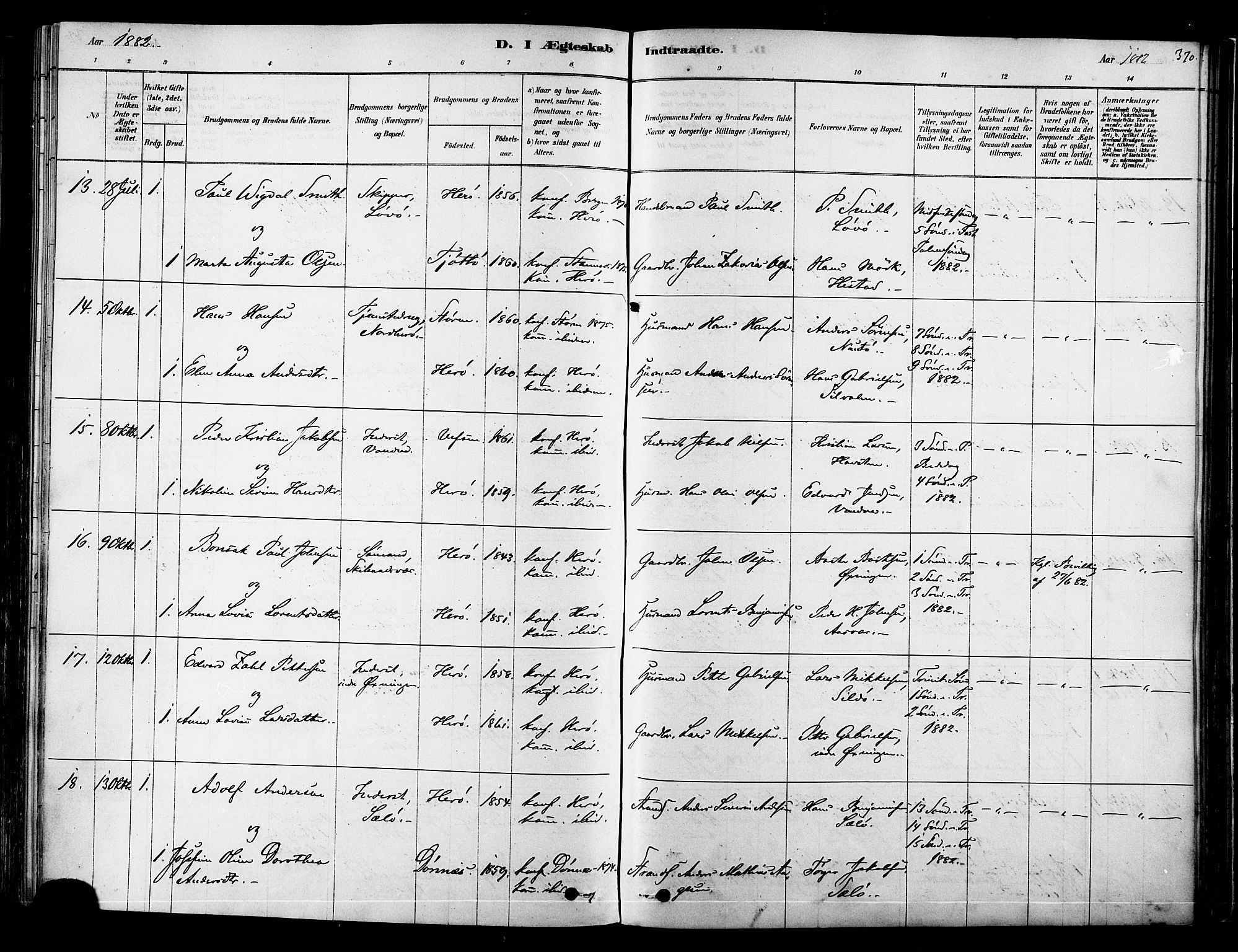 Ministerialprotokoller, klokkerbøker og fødselsregistre - Nordland, SAT/A-1459/834/L0507: Parish register (official) no. 834A05, 1878-1892, p. 370