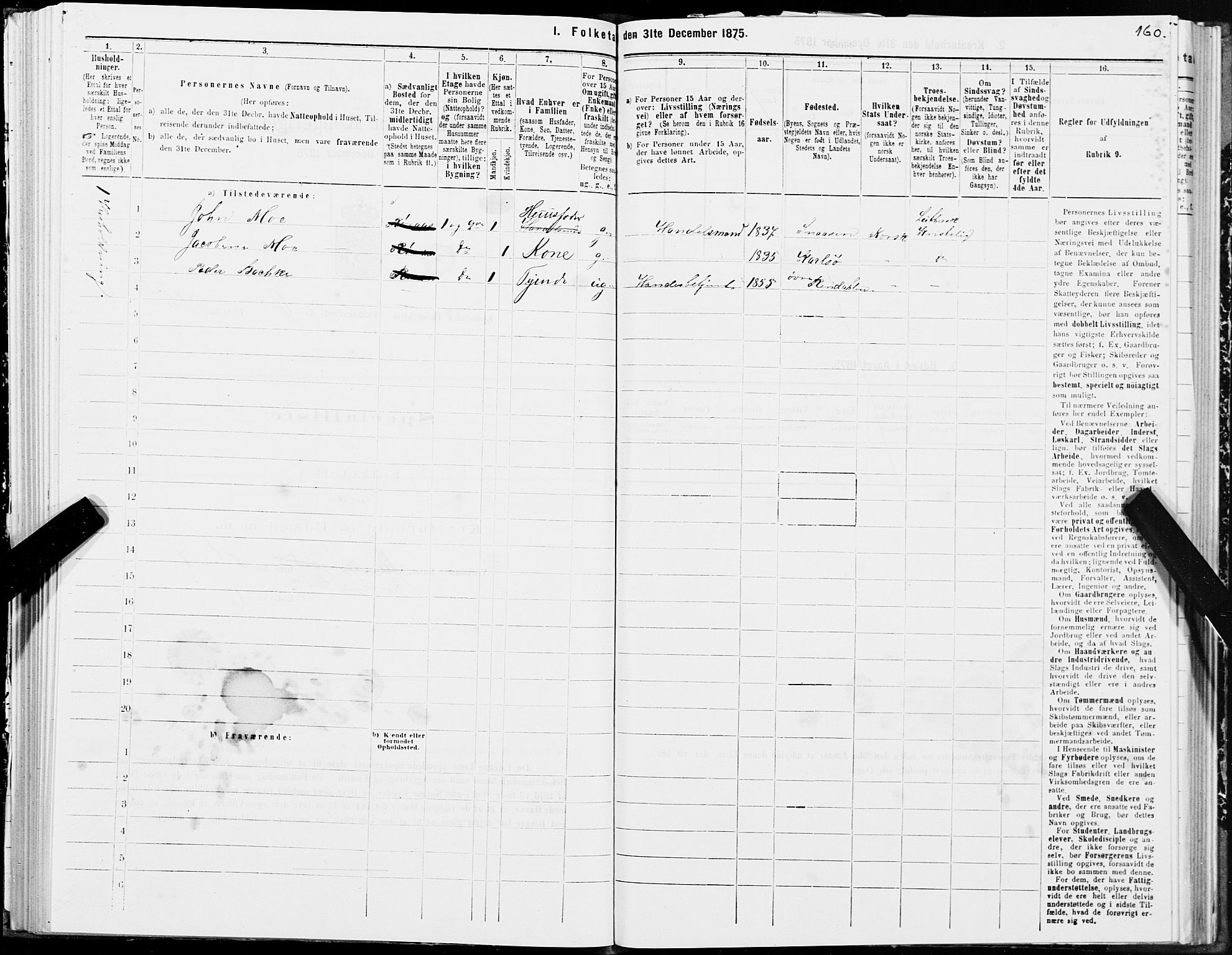 SAT, 1875 census for 1601 Trondheim, 1875, p. 4160