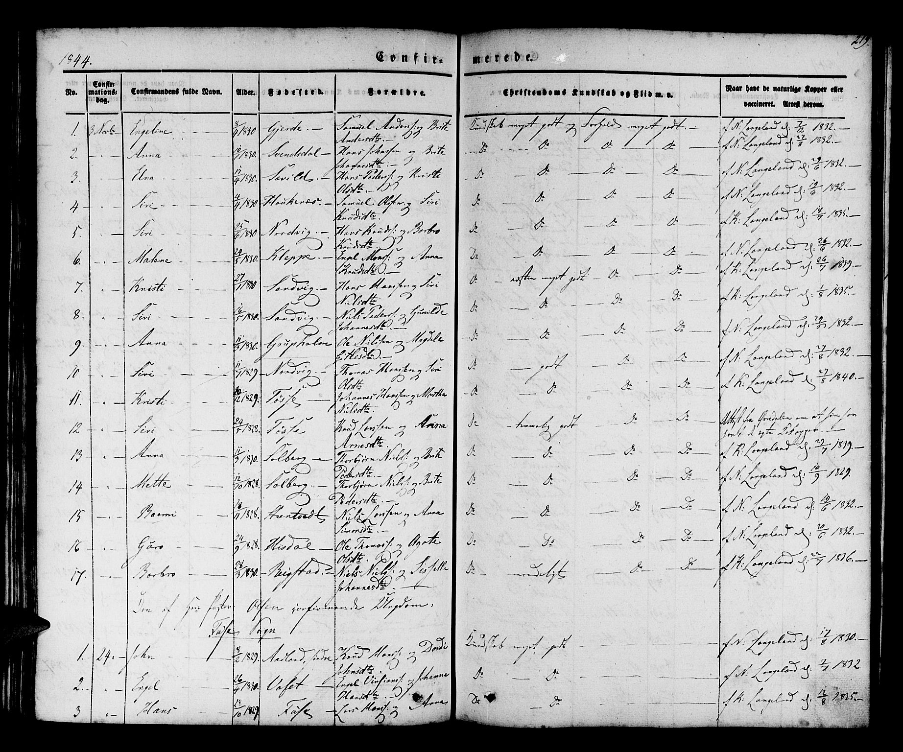 Os sokneprestembete, AV/SAB-A-99929: Parish register (official) no. A 15, 1839-1851, p. 219