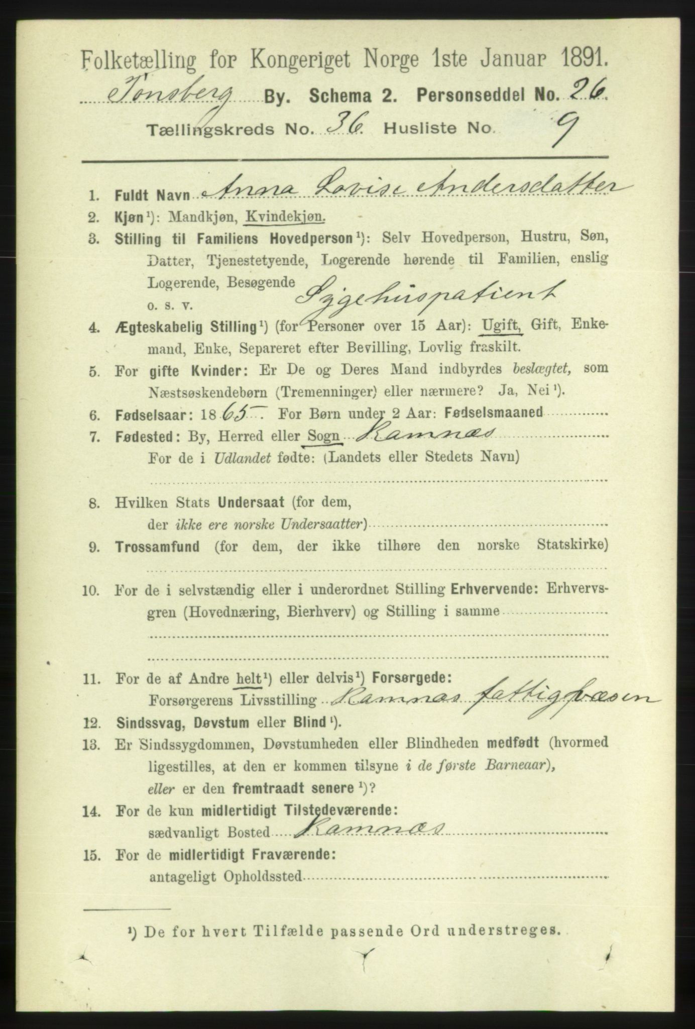 RA, 1891 census for 0705 Tønsberg, 1891, p. 7967