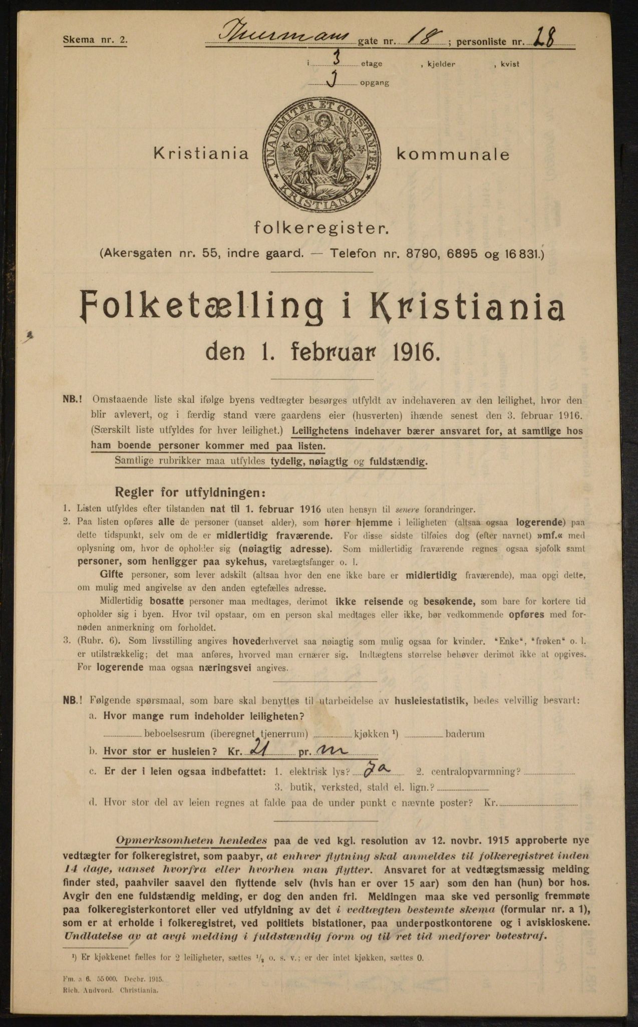 OBA, Municipal Census 1916 for Kristiania, 1916, p. 114595