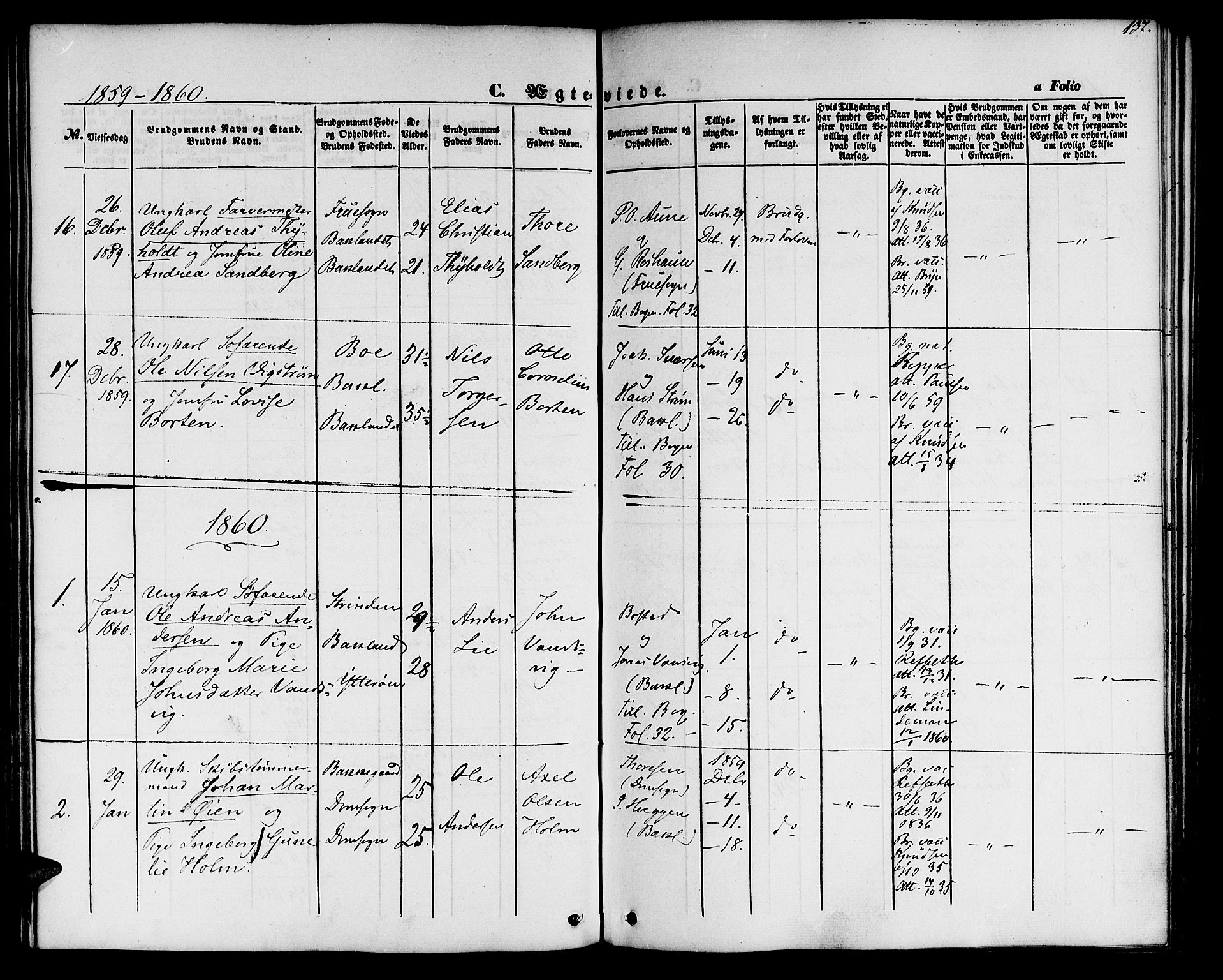 Ministerialprotokoller, klokkerbøker og fødselsregistre - Sør-Trøndelag, SAT/A-1456/604/L0184: Parish register (official) no. 604A05, 1851-1860, p. 137